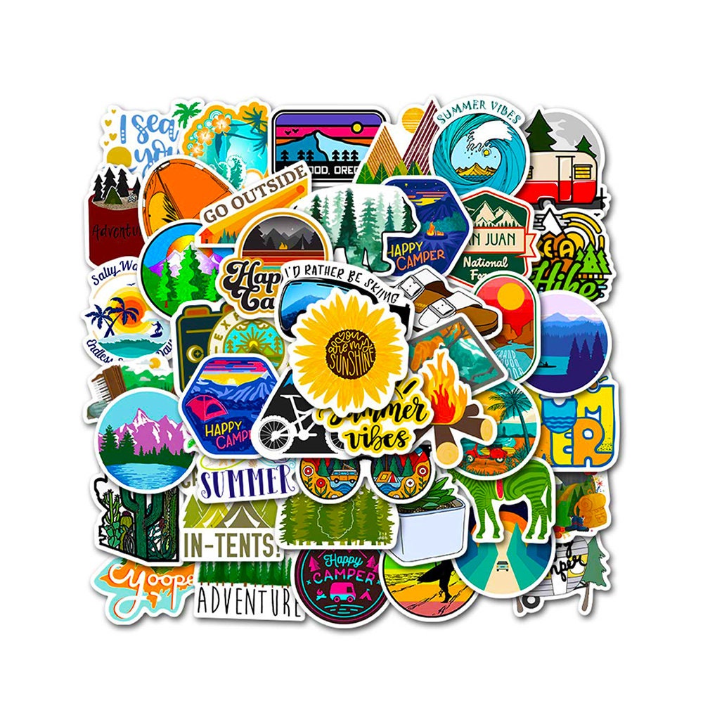 Outdoors Nature Stickers Adventure Hiking Camping Travel Wilderness Stickers Pack (50 Pcs) Suitcase Stickers Vinyl Decals for Car Bumper