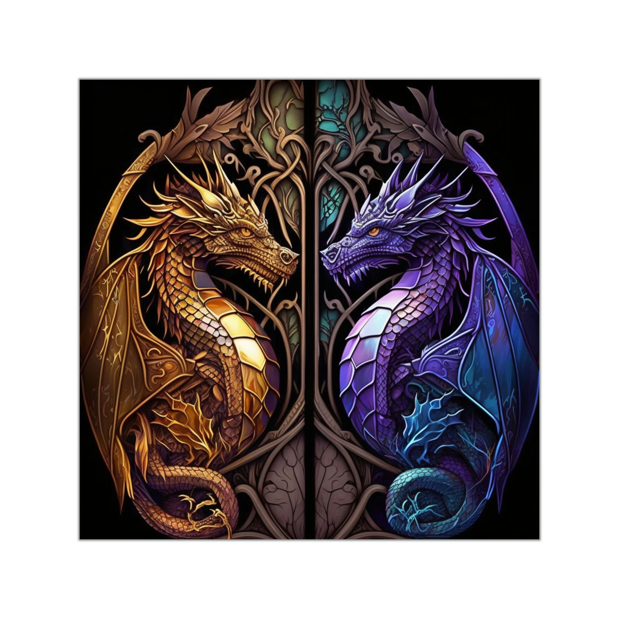 Two Stained Glass Dragons Sticker - Available in 5 Sizes