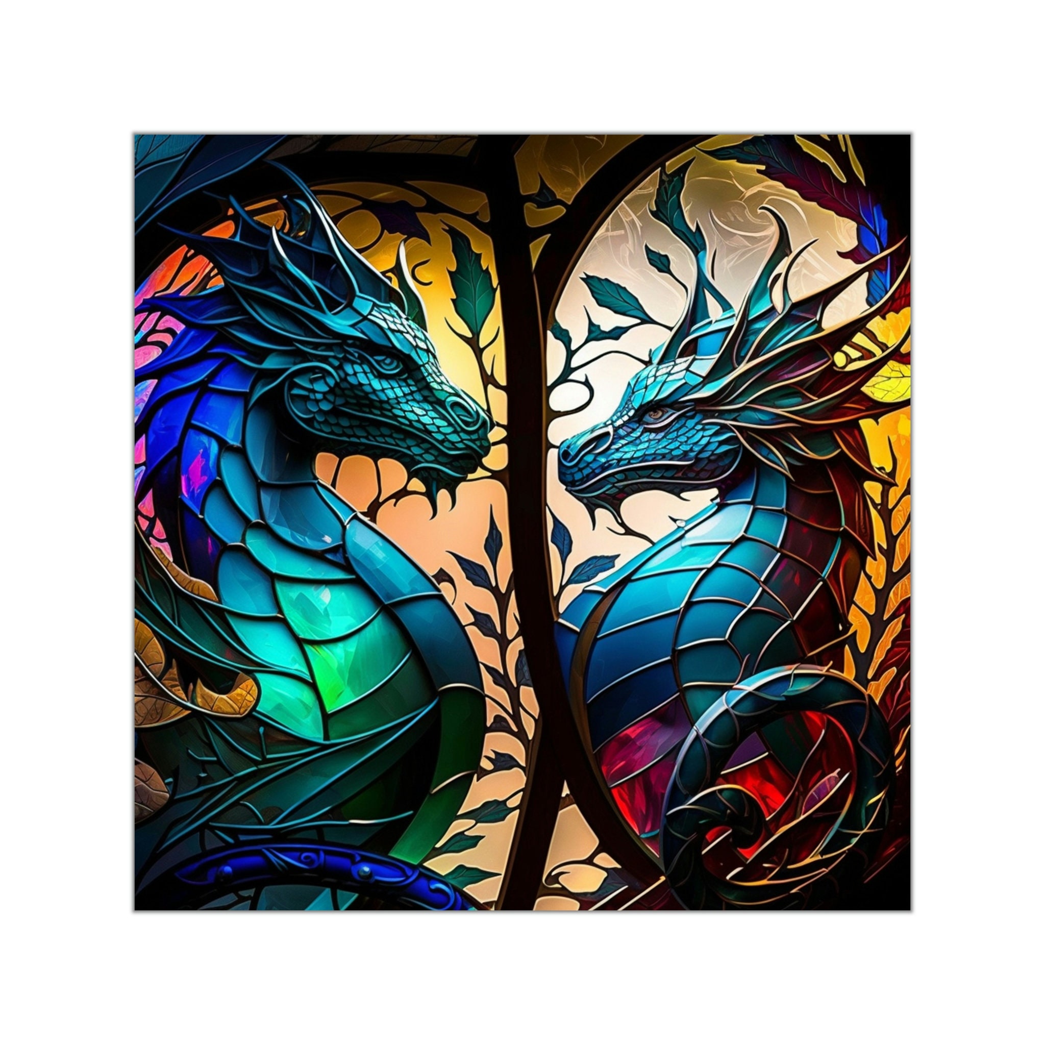 Stunning Stained Glass Dragons Sticker - Available in 5 Sizes