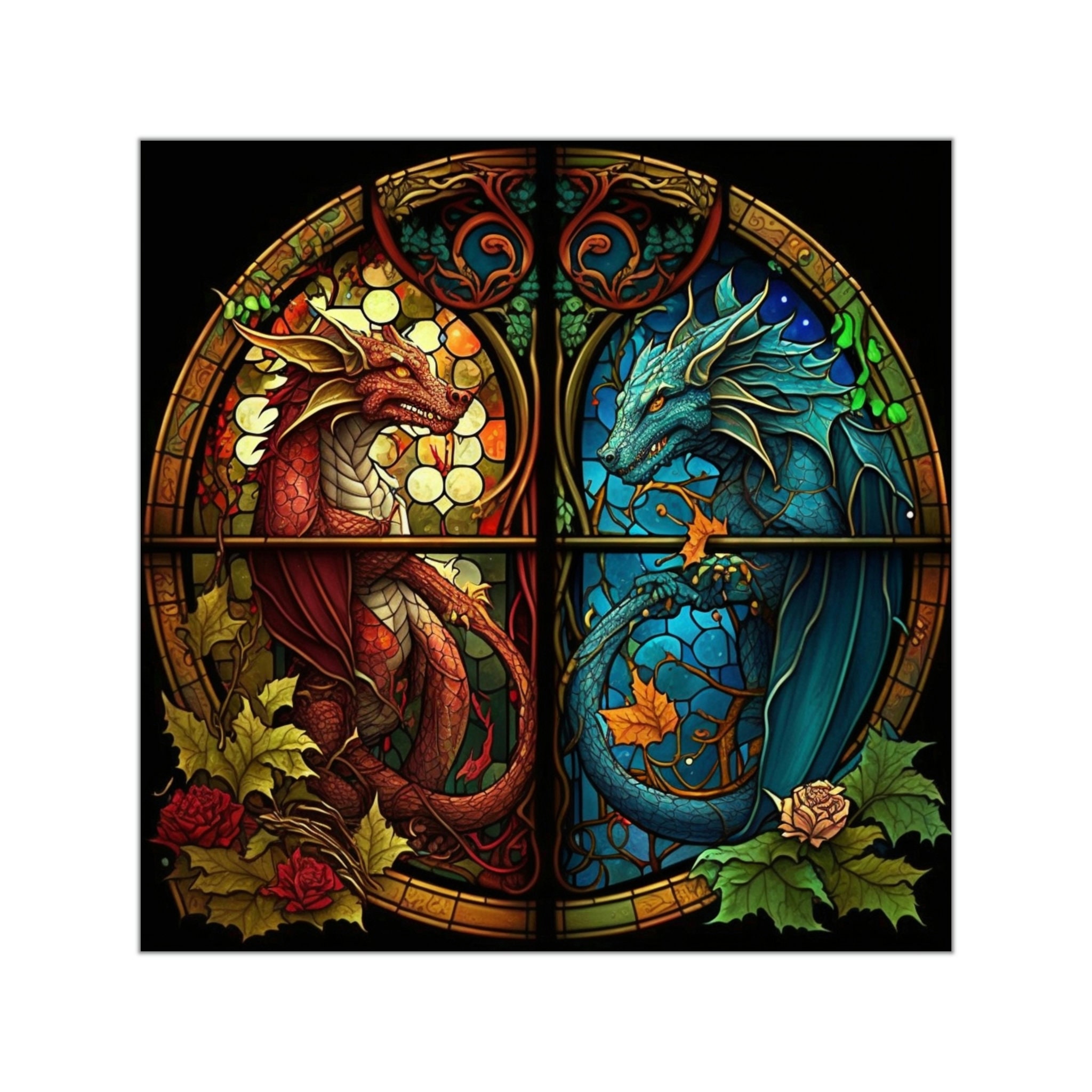 Two Stained Glass Dragons Sticker - Available in 5 Sizes