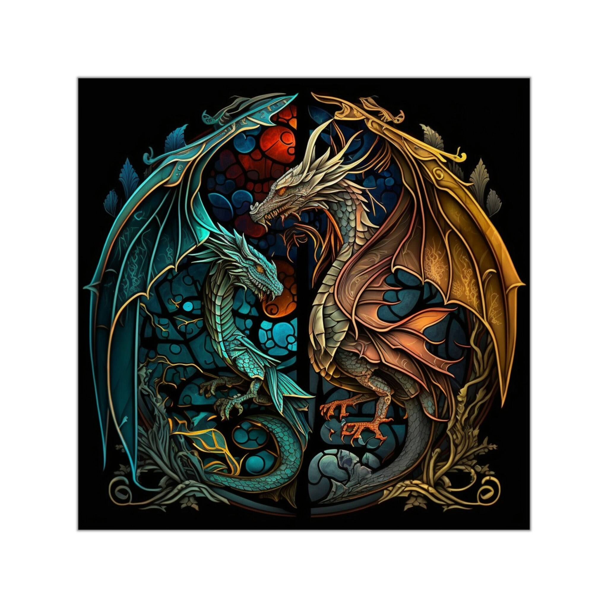 Two Stained Glass Dragons Sticker - Add a Magical Touch to Your Items