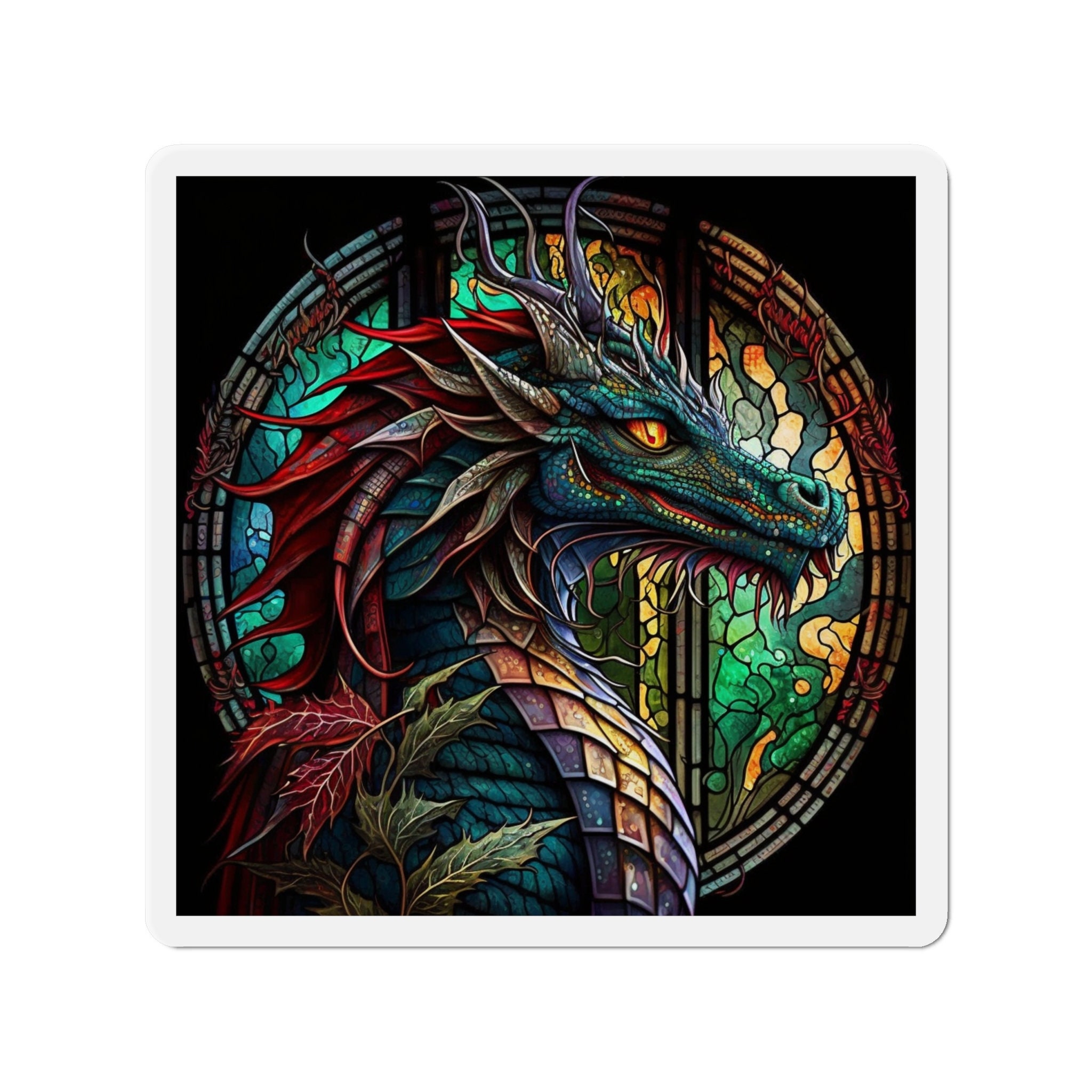 Stained Glass Dragon Magnet - Unleash the Magic and Enhance Your Space! Vibrant Artwork for Magnetic Surfaces - 5 Sizes
