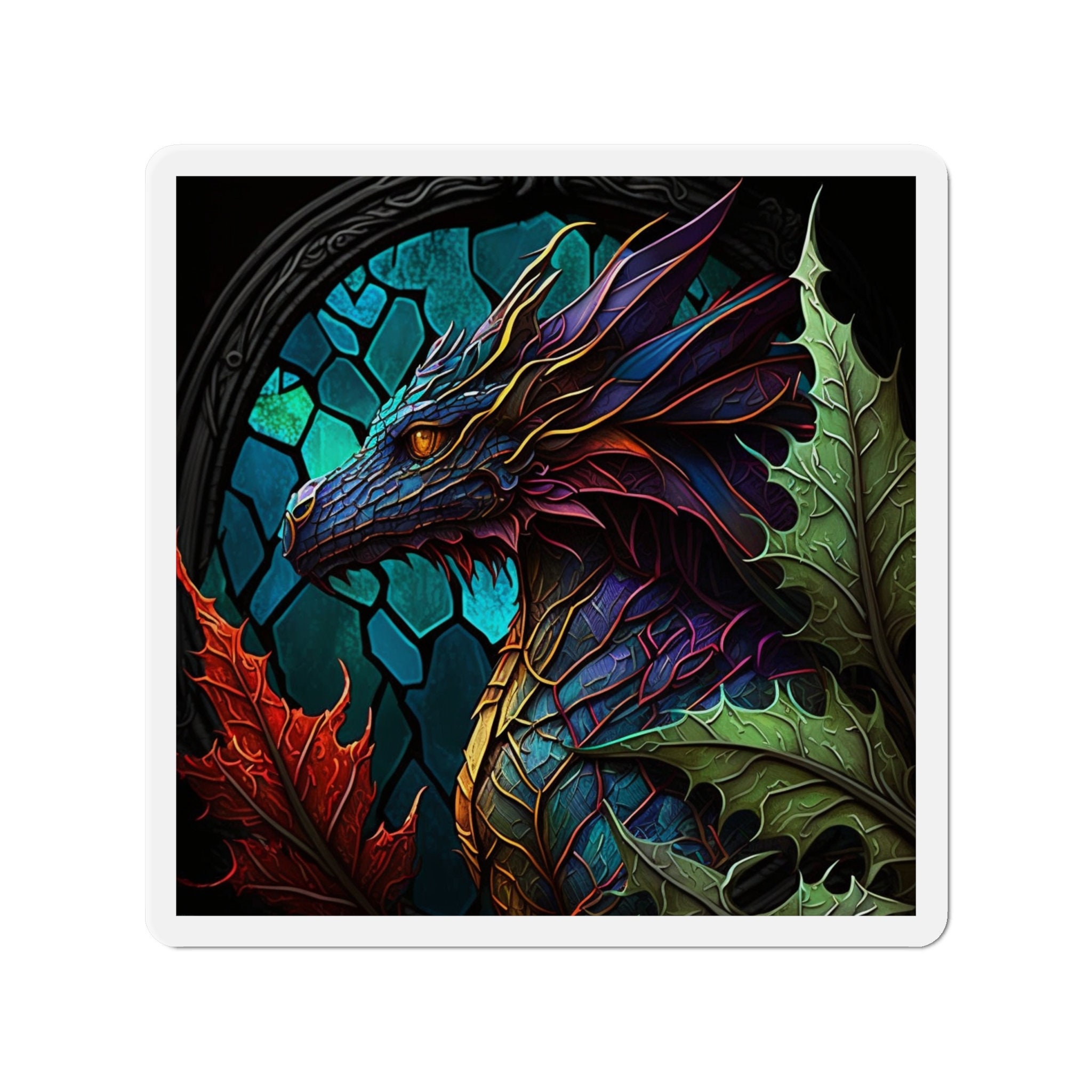 Stained Glass Dragon Magnet - Unleash the Magic and Enhance Your Space! Vibrant Artwork for Magnetic Surfaces - 5 Sizes