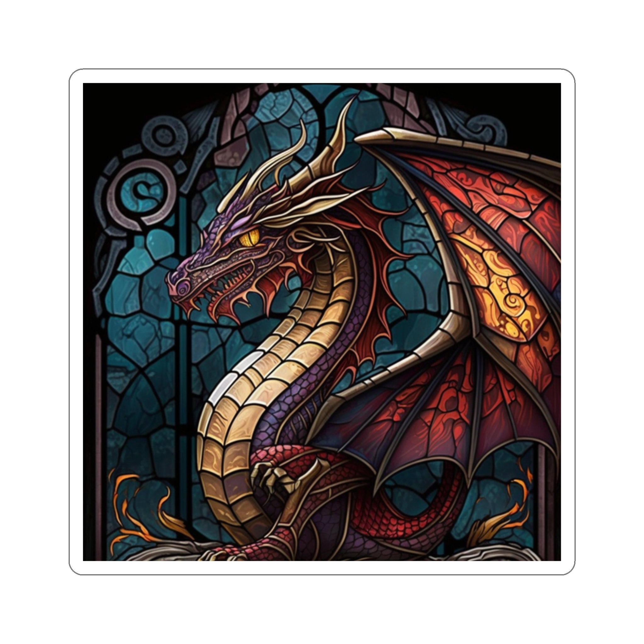 Stained Glass Dragon Sticker - Unleash the Magic and Enhance Your Style! Vibrant Artwork for Any Surface - 5 Sizes