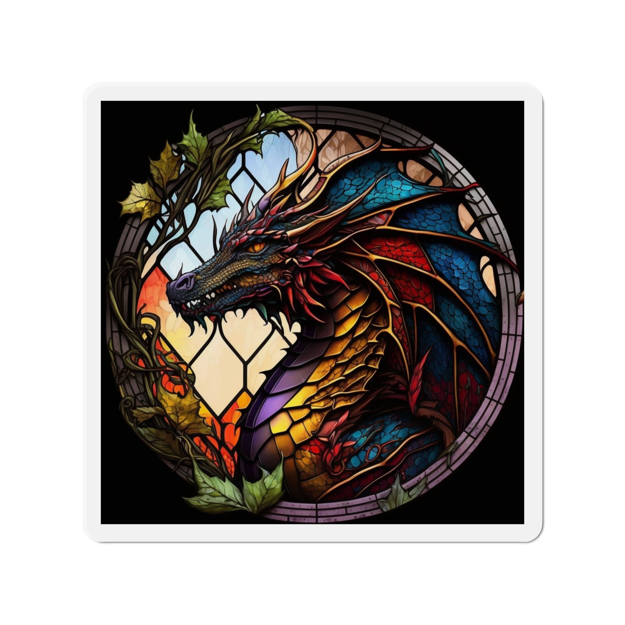 Stained Glass Dragon Magnet - Embrace the Radiant Beauty of Dragons! Vibrant Artwork for Magnetic Surfaces - 5 Sizes