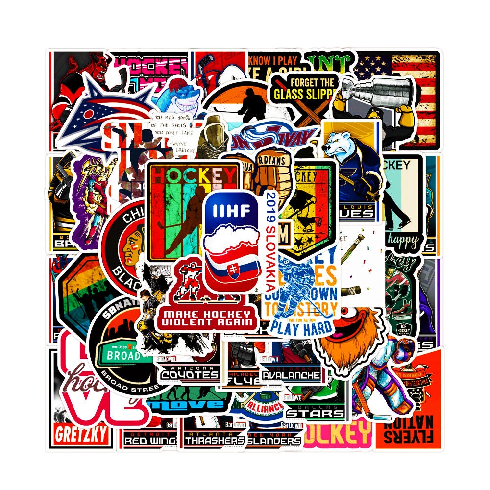 Hockey Stickers for Kids, Adults (100 pcs) Waterproof Hockey Sports Stickers -  Re-Stickable Vinyl Sticker Set for Laptop, Waterbottle