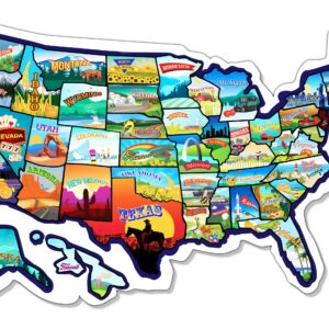 Rv State Sticker Travel Map - 25 x 17 inch Large USA Sticker Map with 50  Waterproof US State Stickers Non-Fade Door, Window, Wall RV Decals