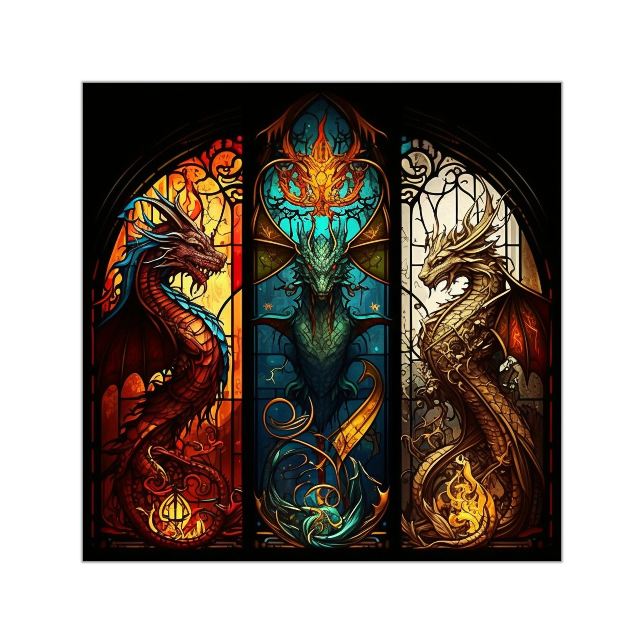 Whimsical Stained Glass Dragons Sticker - Available in 5 Sizes
