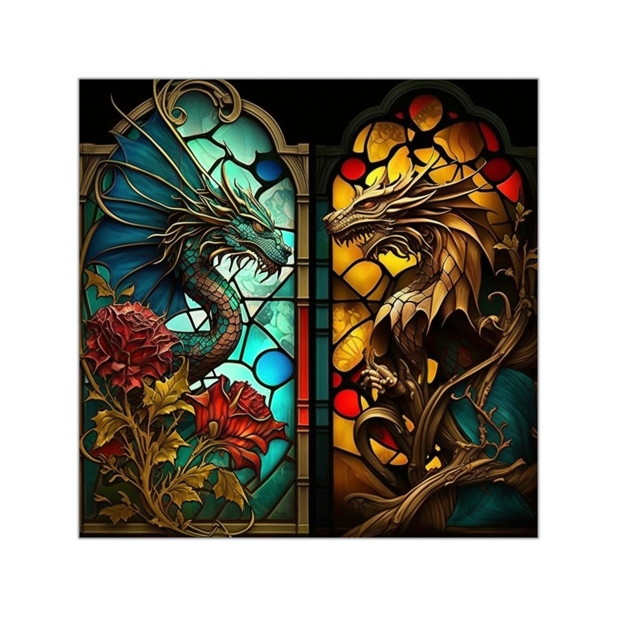 Magical Stained Glass Dragons Sticker - 5 Sizes Available