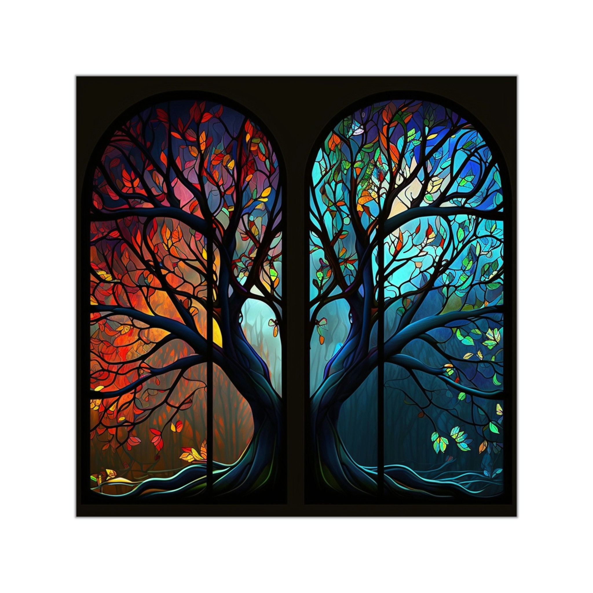 Elevate Your Decor with our Stunning Stained Glass Tree Sticker