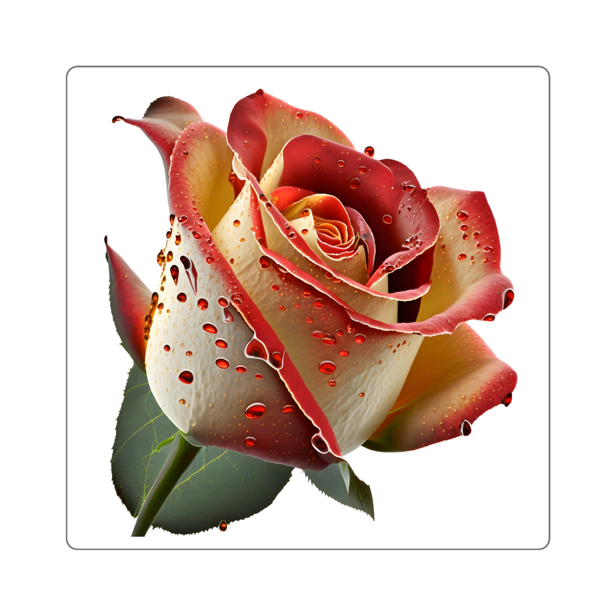 Make a Bold Statement with Our Red and White Hybrid Tea Rose Sticker