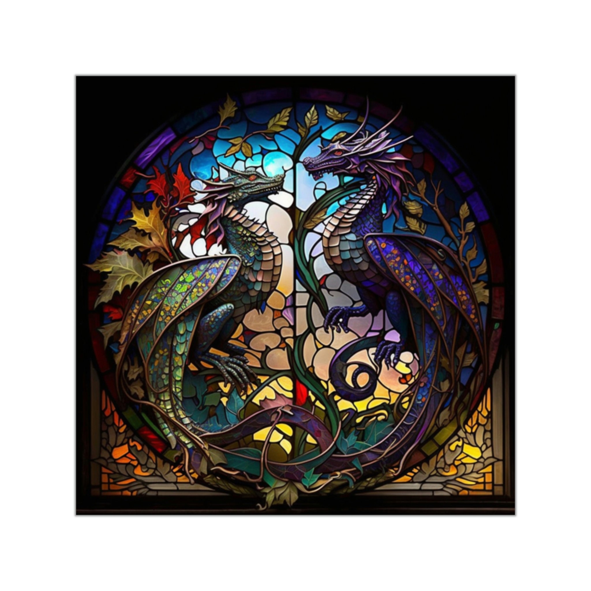Double the Magic with Our Two Stained Glass Dragons Sticker