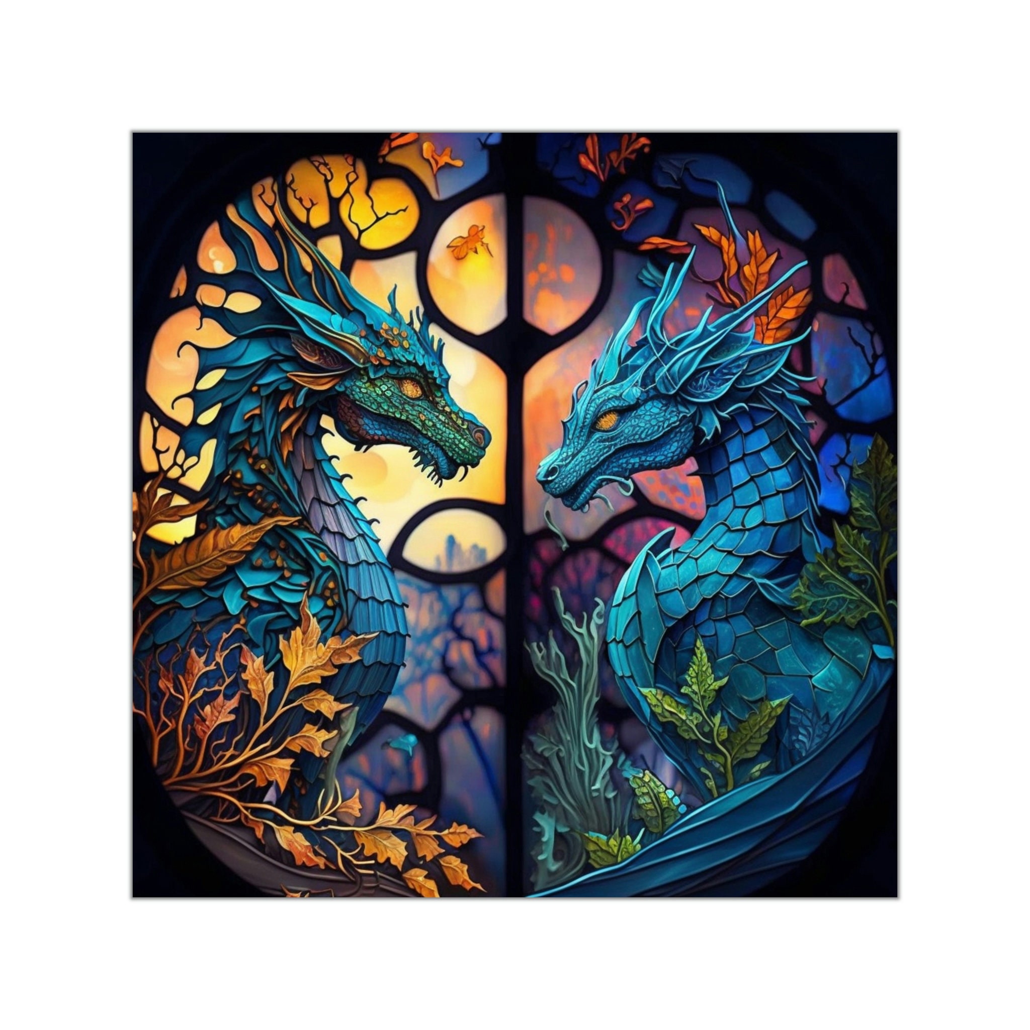 Two Stained Glass Dragons Sticker - Available in 5 Sizes