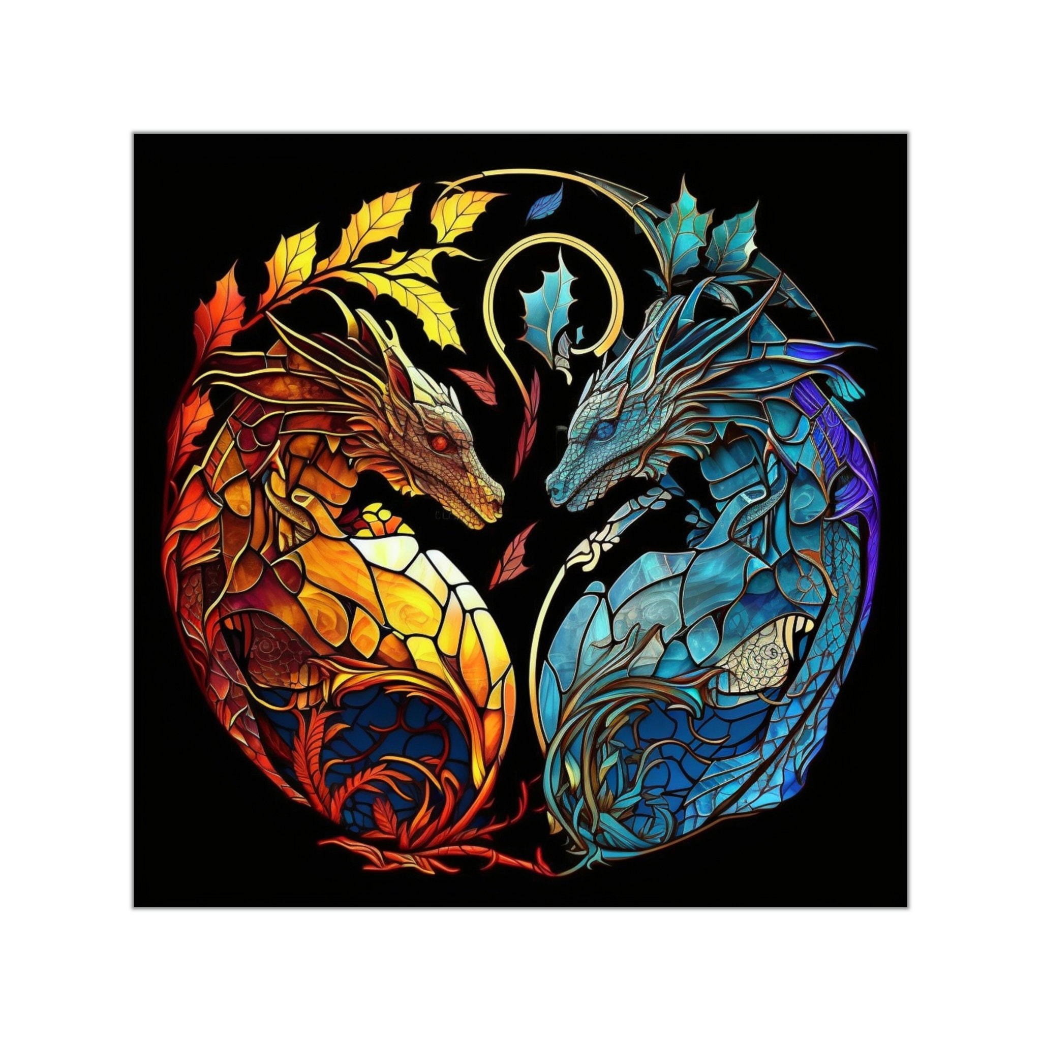 Stunning Stained Glass Dragons Sticker - 5 Sizes Available