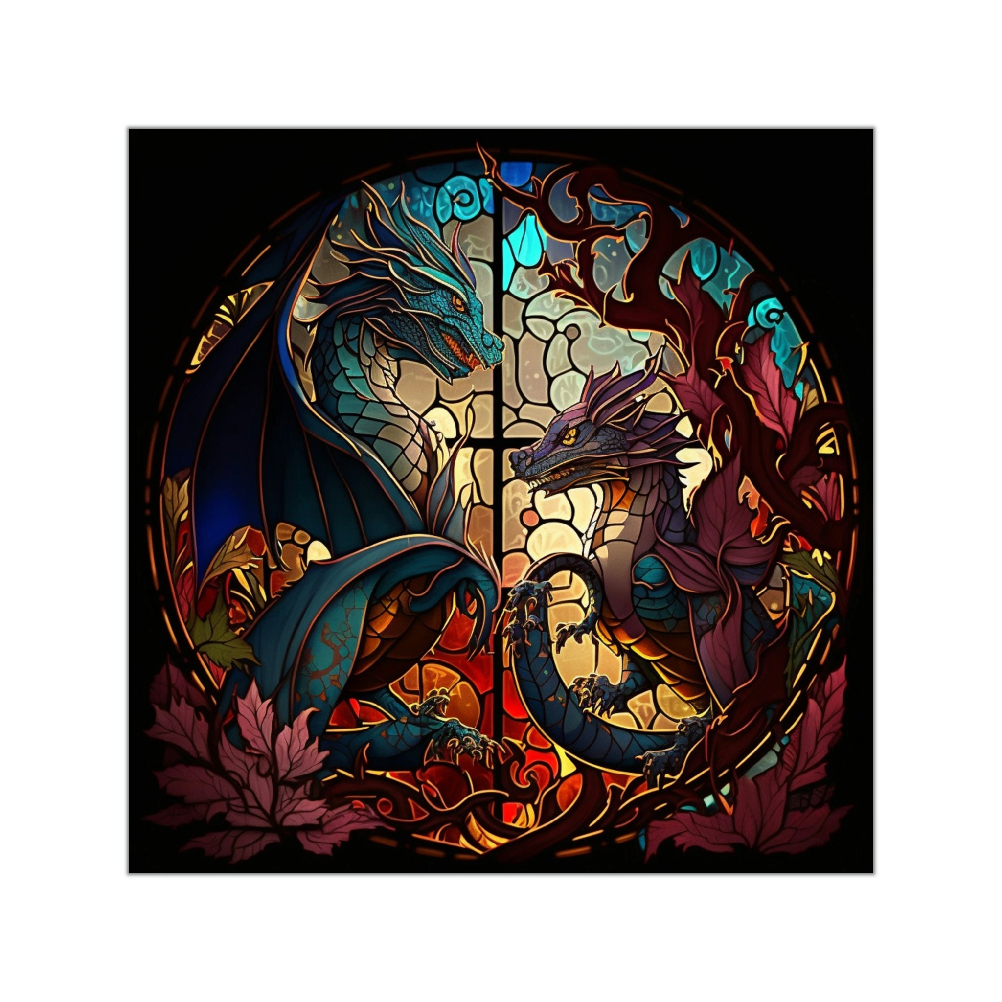 Two Stained Glass Dragons Sticker - Add a Magical Touch to Your Items