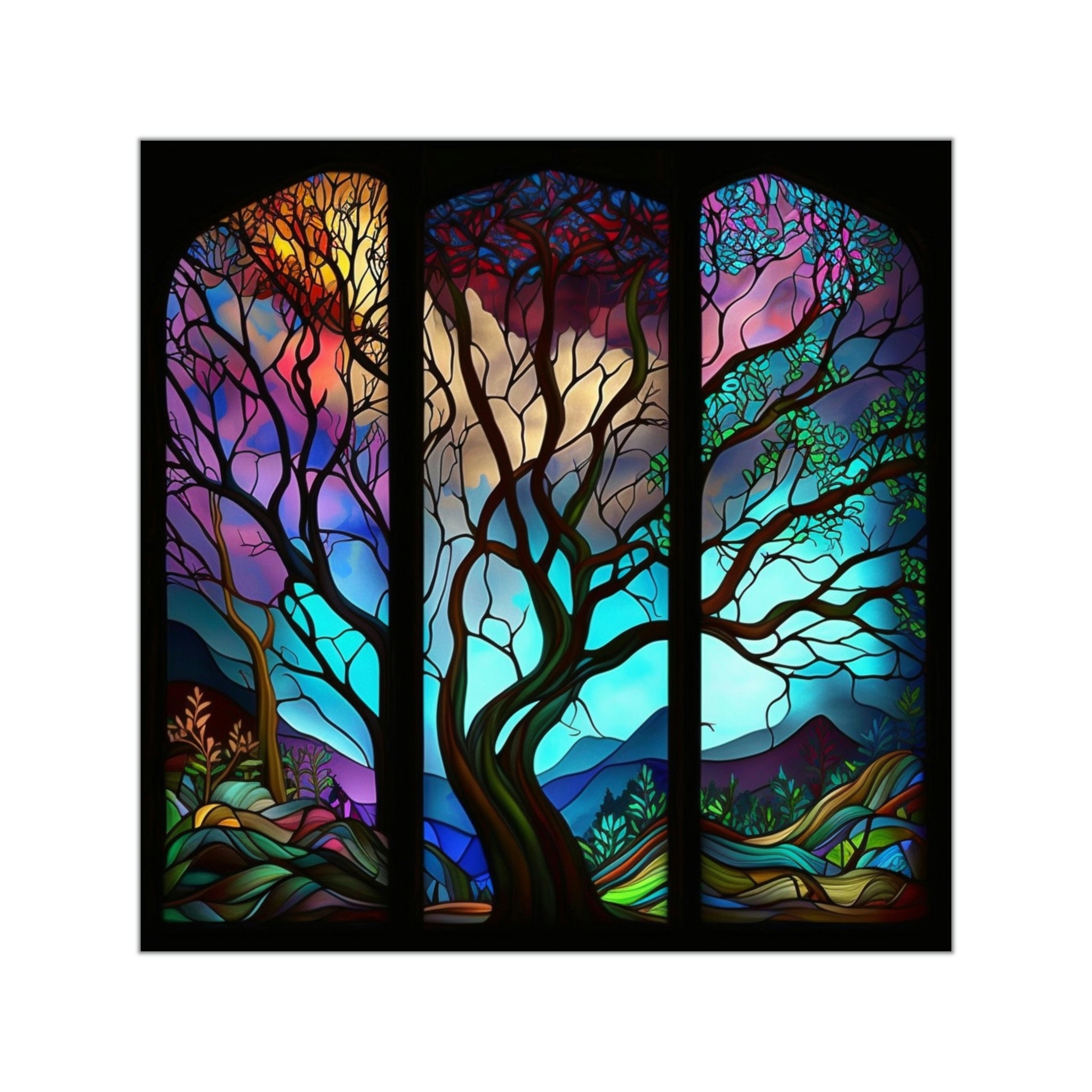 Bring Nature Inside with Our Stunning Stained Glass Tree Sticker