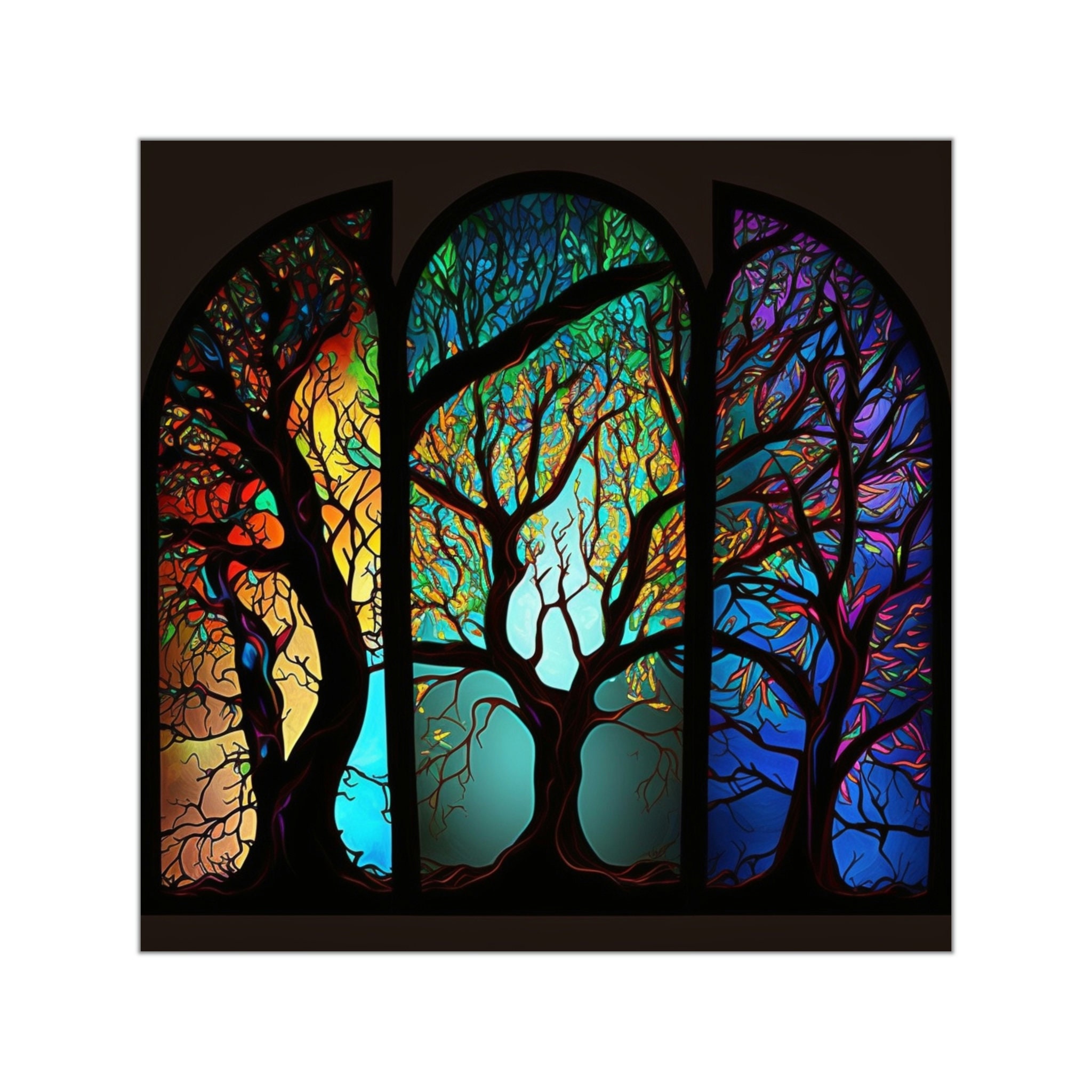 Elevate Your Decor with Our Stunning Stained Glass Trees Sticker