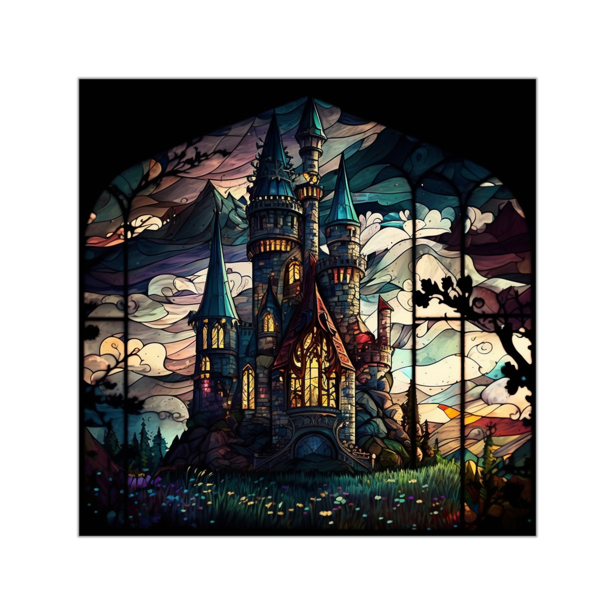 Enchant Your World with a Stained Glass Fantasy Castle Sticker