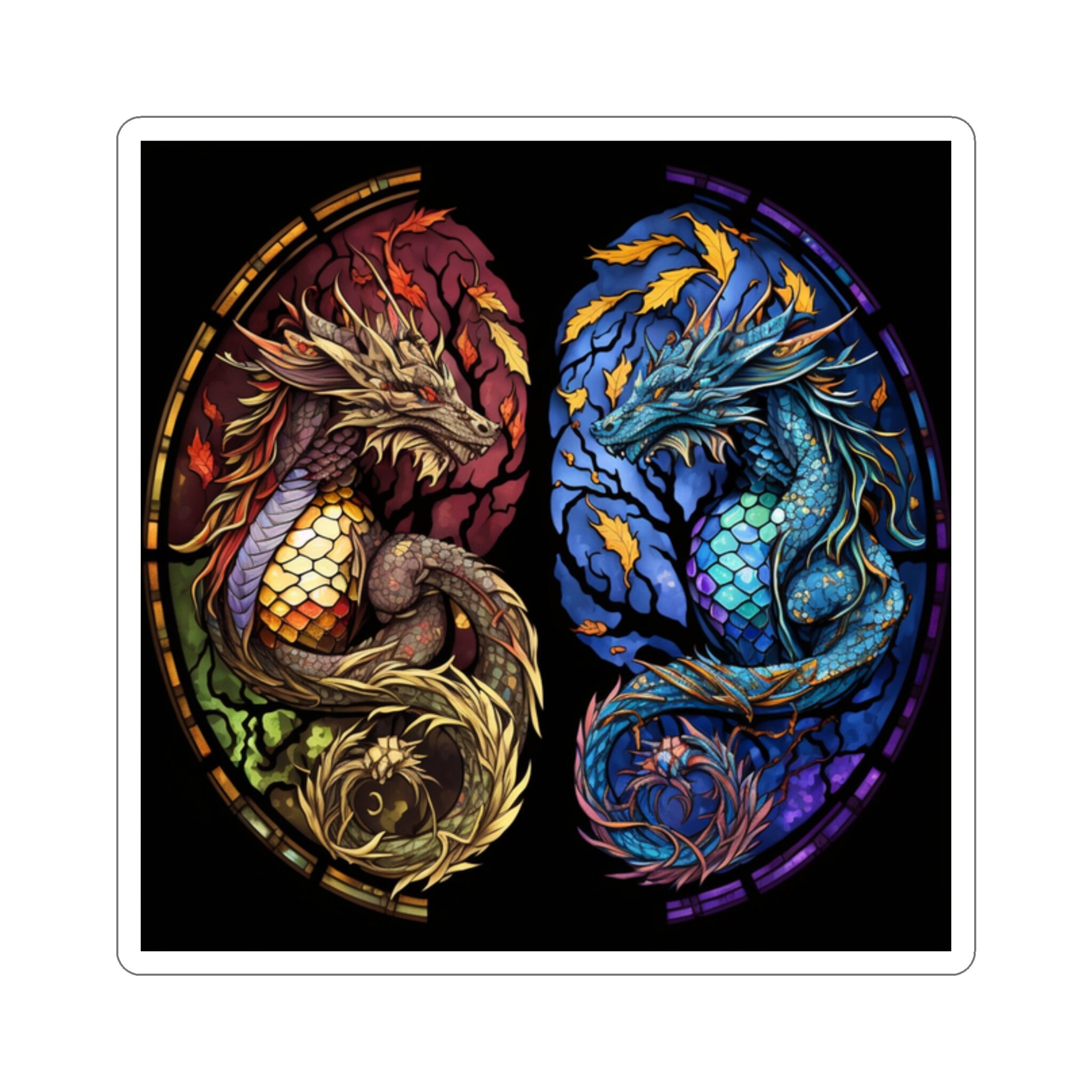 Mystical Stained Glass Dragon Sticker - Unleash the Power and Elegance of Dragons! Fantasy-inspired Artwork for Magical Displays - 5 Sizes
