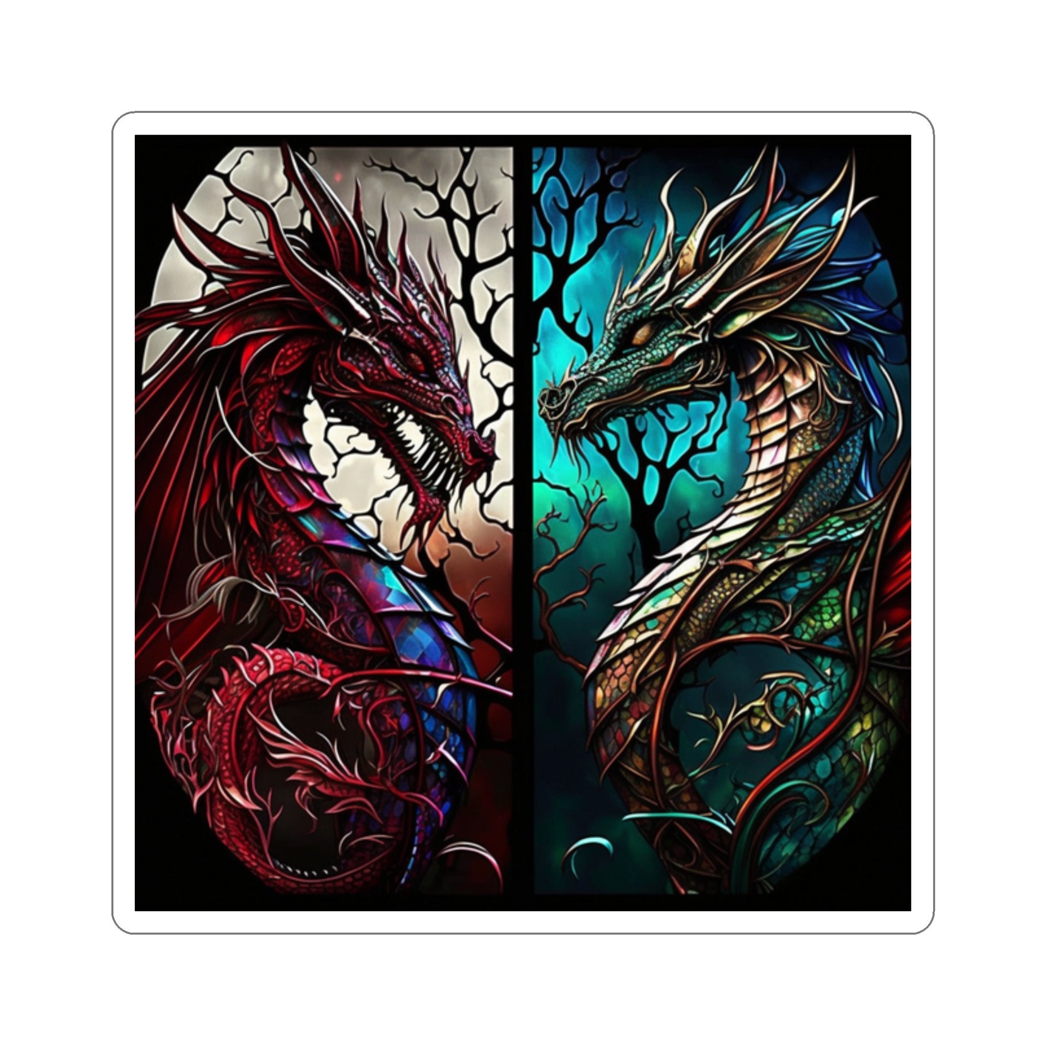 Mystical Stained Glass Dragon Sticker - Unleash the Power and Elegance of Dragons! Fantasy-inspired Artwork for Any Surface - 5 Sizes