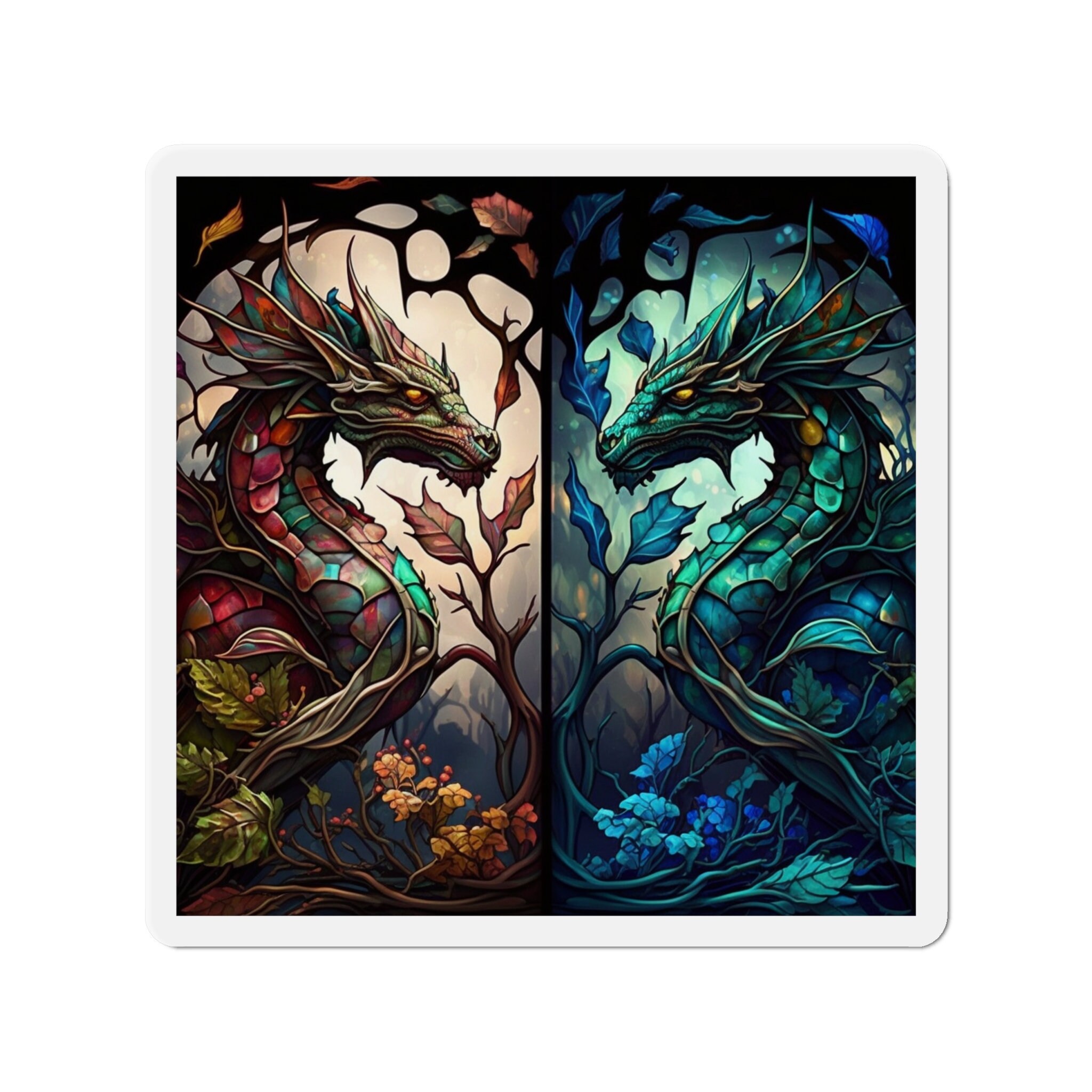 Mystical Stained Glass Dragon Magnet - Unleash the Power and Elegance of Dragons! Fantasy-inspired Artwork for Magnetic Surfaces -  5 Sizes