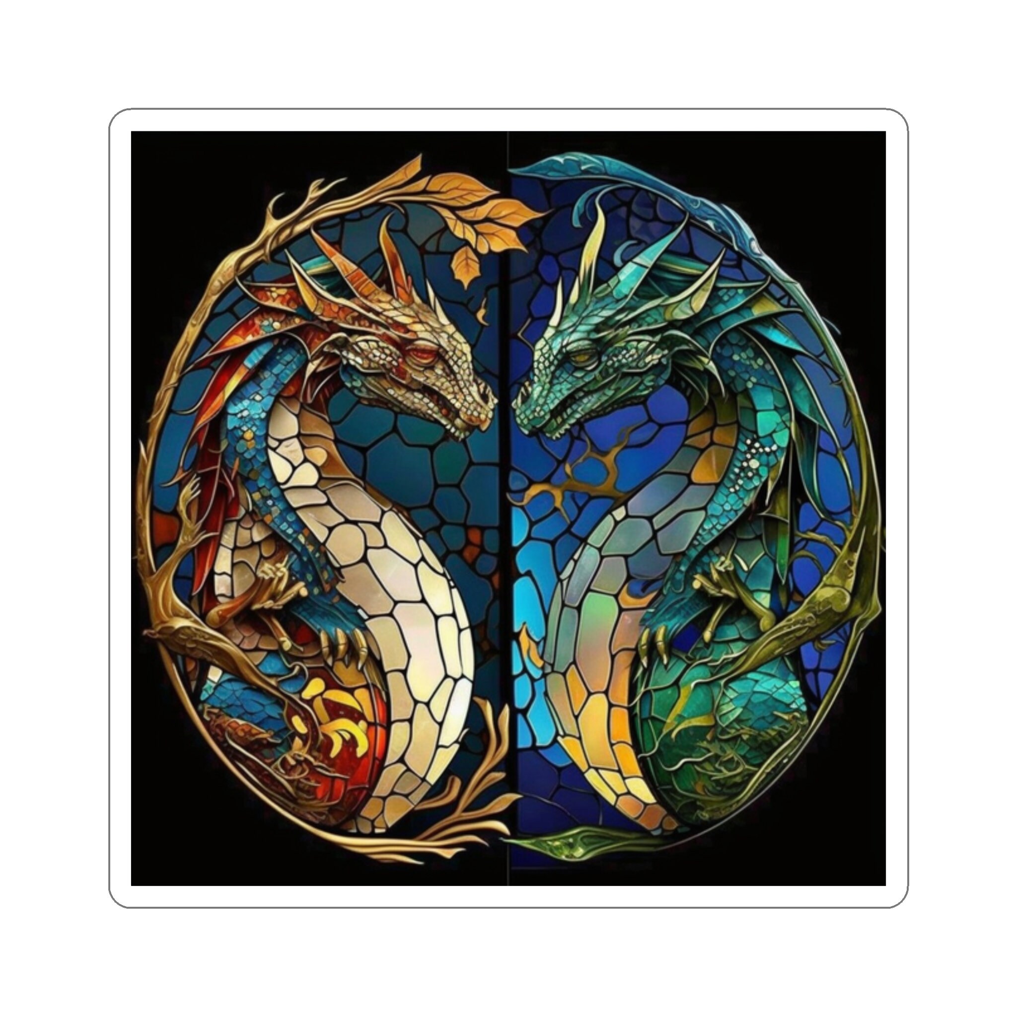 Mystical Stained Glass Dragon Sticker - Unleash the Power and Elegance of Dragons! Fantasy-inspired Artwork for Personalized Decor - 5 Sizes