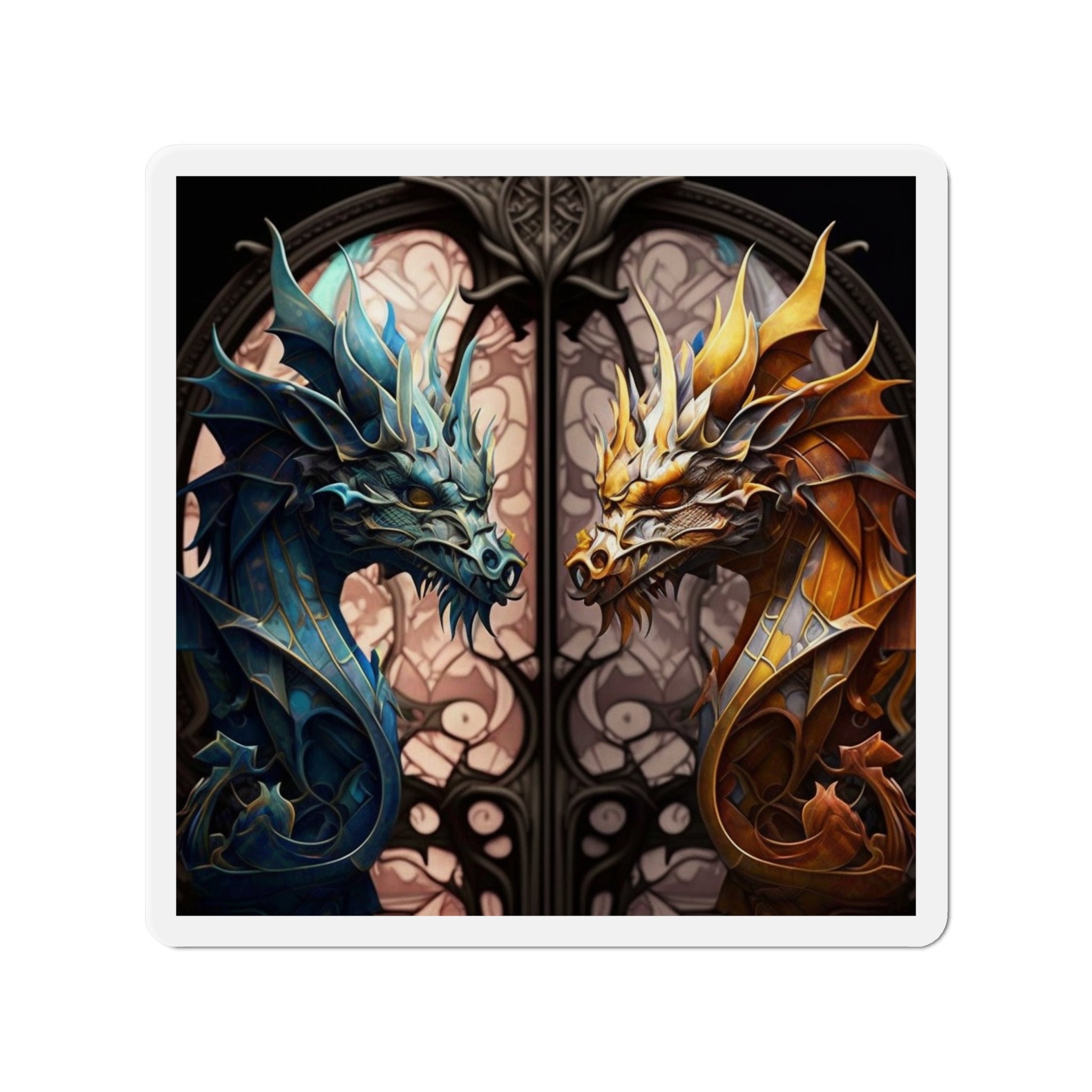 Mystical Stained Glass Dragon Magnet - Unleash the Power and Elegance of Dragons! Fantasy-inspired Artwork for Magnetic Surfaces - 5 Sizes