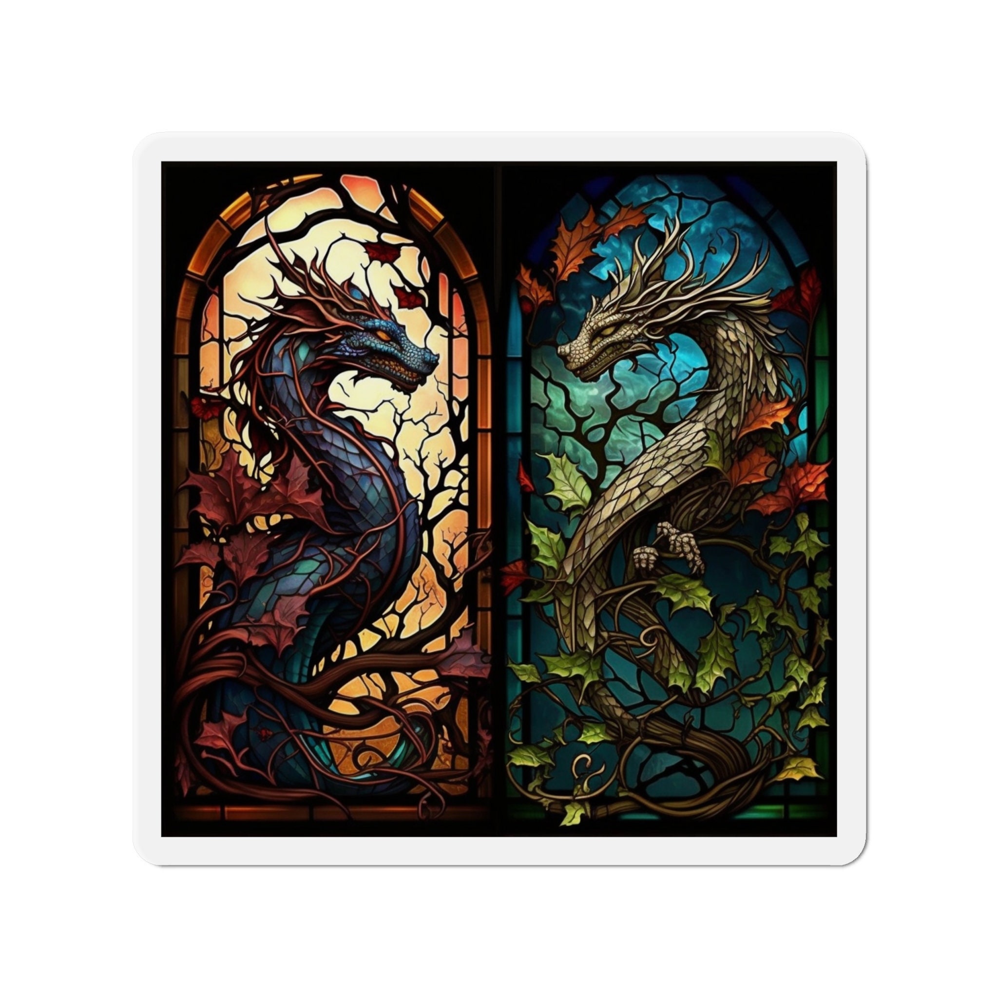 Mystical Stained Glass Dragon Magnet - Unleash the Power and Elegance of Dragons! Fantasy-inspired Artwork for Magical Expression