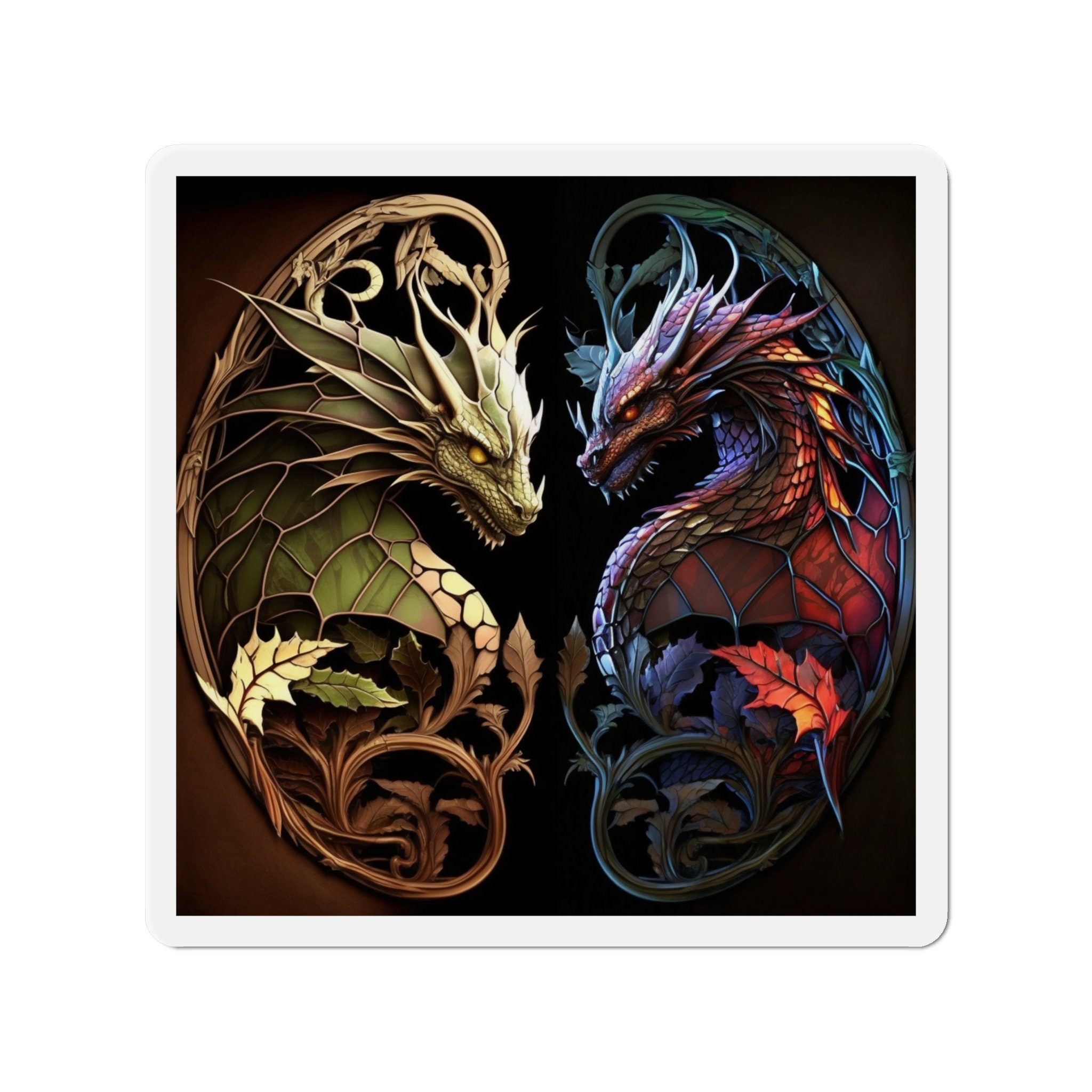 Mystical Stained Glass Dragon Magnet - Harness the Power and Magic of Dragons! Fantasy-inspired Artwork for Magnetic Surfaces - 5 Sizes