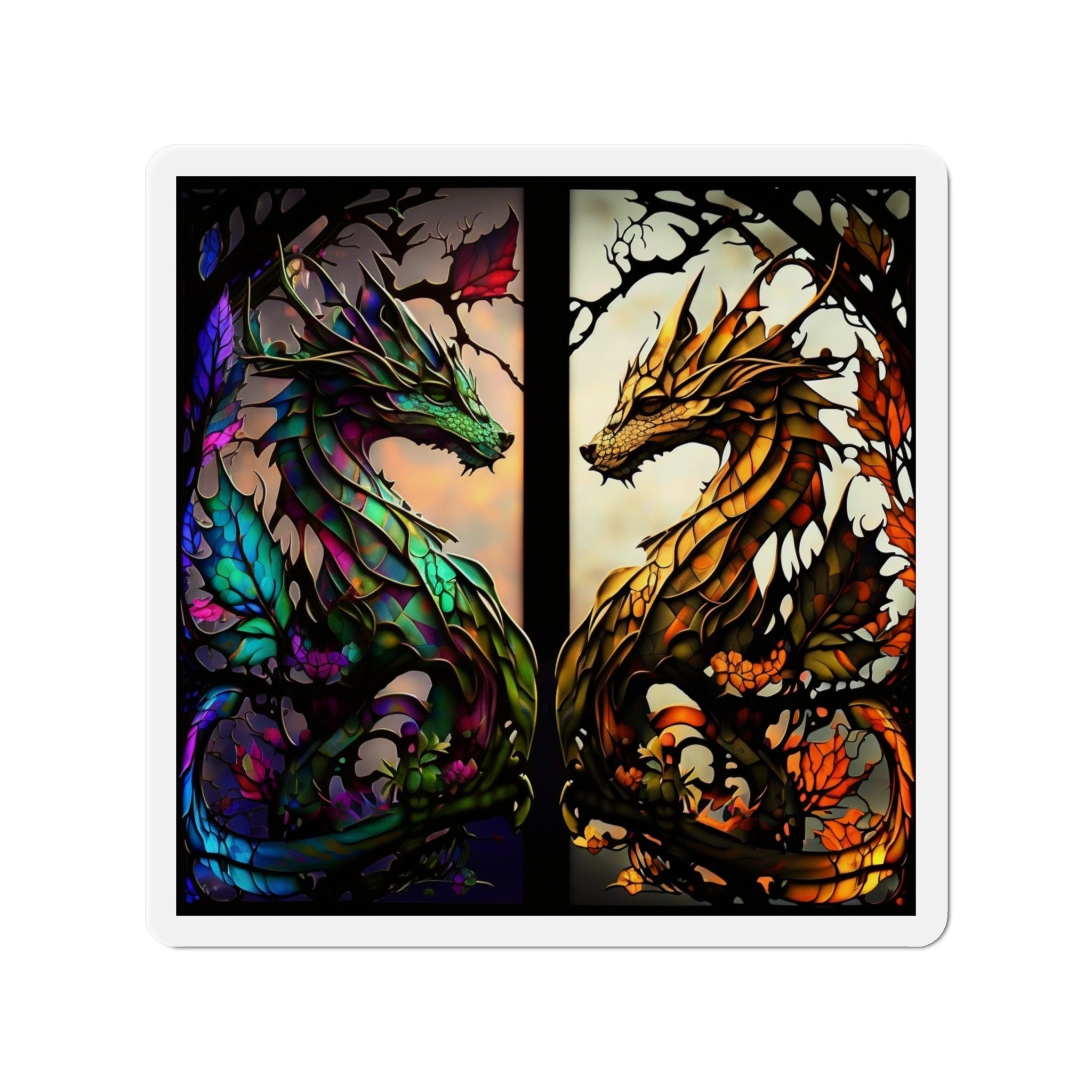 Enchanted Stained Glass Dragon Magnet - Awaken the Magic and Embrace the Power! Let Dragons Bring Mystical Wonder to Your World - 5 Sizes
