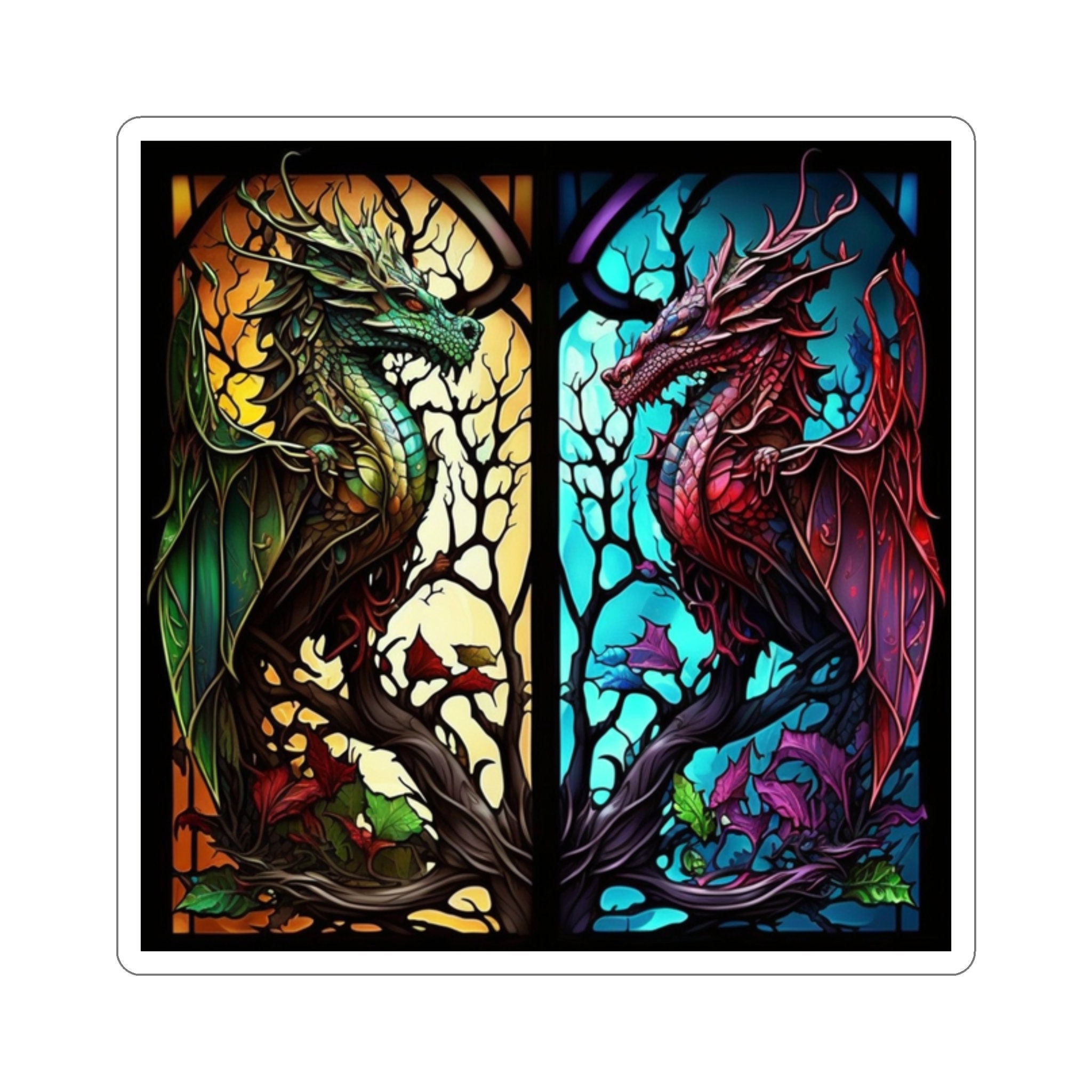 Enchanted Stained Glass Dragon Sticker - Awaken the Magic and Embrace the Power! Let Dragons Bring Mystical Wonder to Your World - 5 Sizes