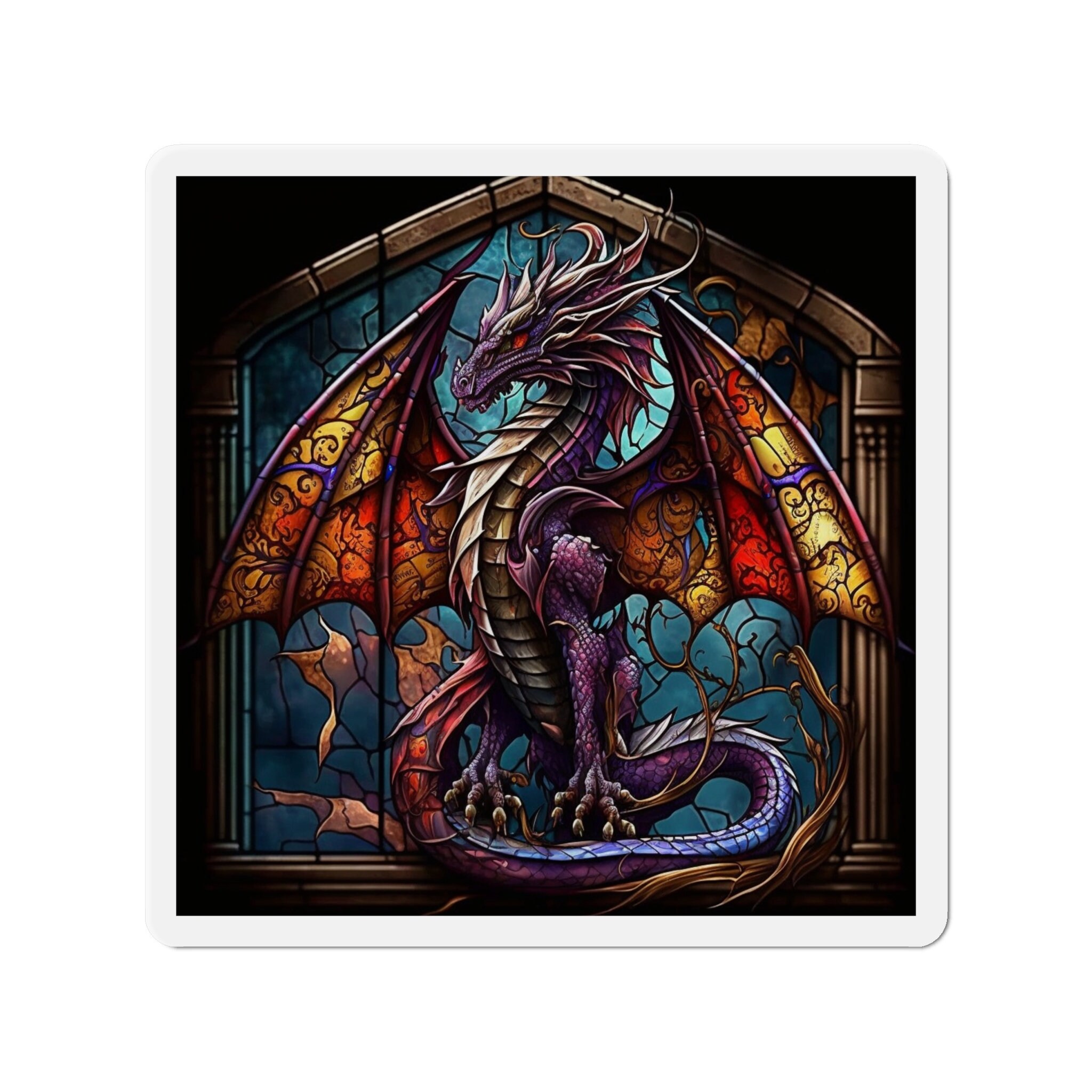 Mystical Stained Glass Dragon Magnet - Awaken Wonder and Embrace the Marvel! Let Dragons Enchant Your Space - 5 Sizes