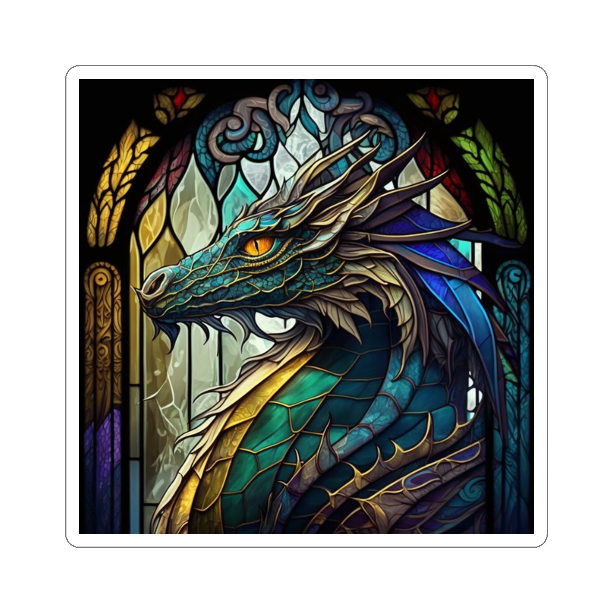 Enchanted Stained Glass Dragon Sticker - Unleash the Power of Dragons and Rule Your Realm! Stunning Art for Any Surface - 5 Sizes