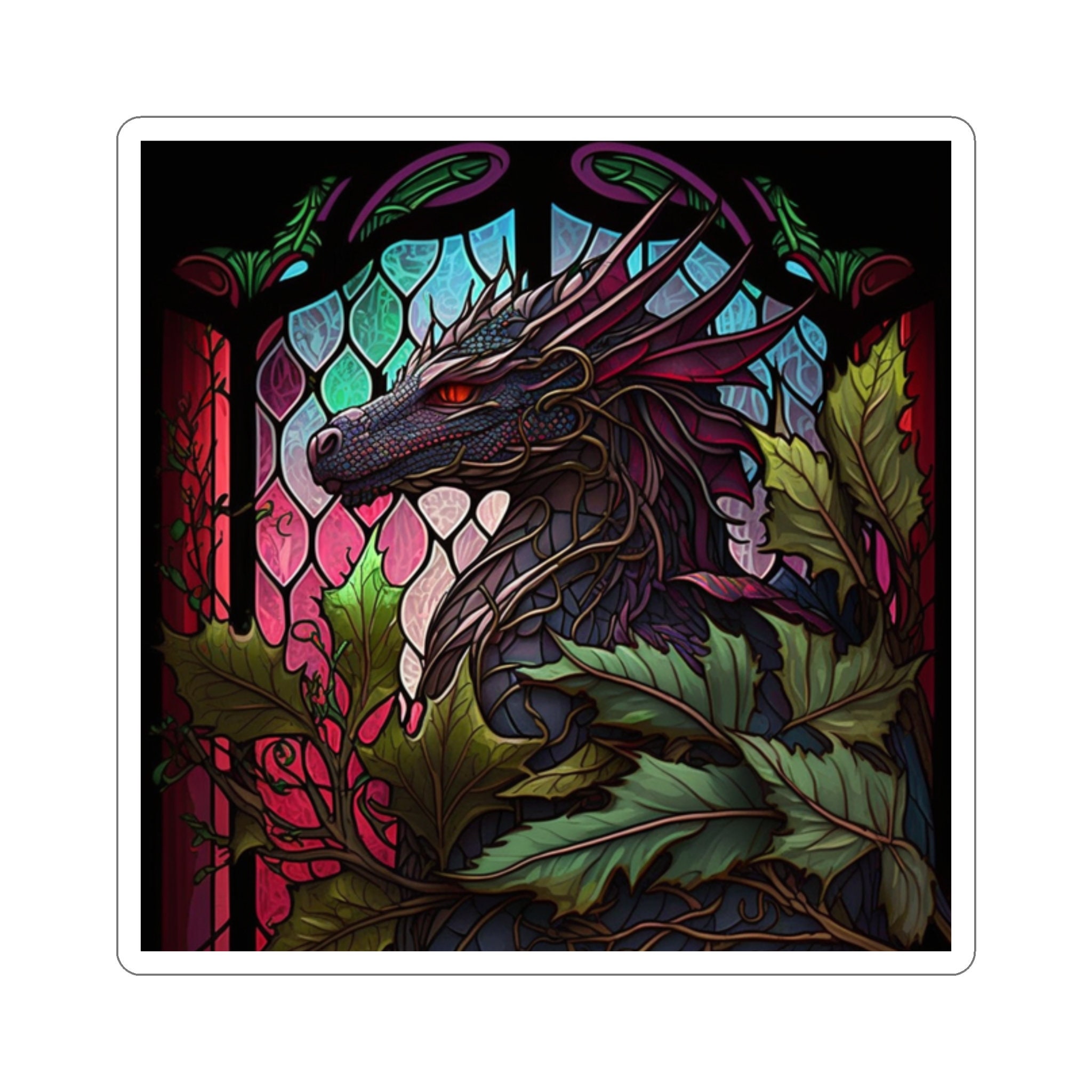 Stained Glass Dragon Sticker - Embrace the Radiant Beauty of Dragons! Vibrant Artwork for Personalizing Surfaces - 5 Sizes