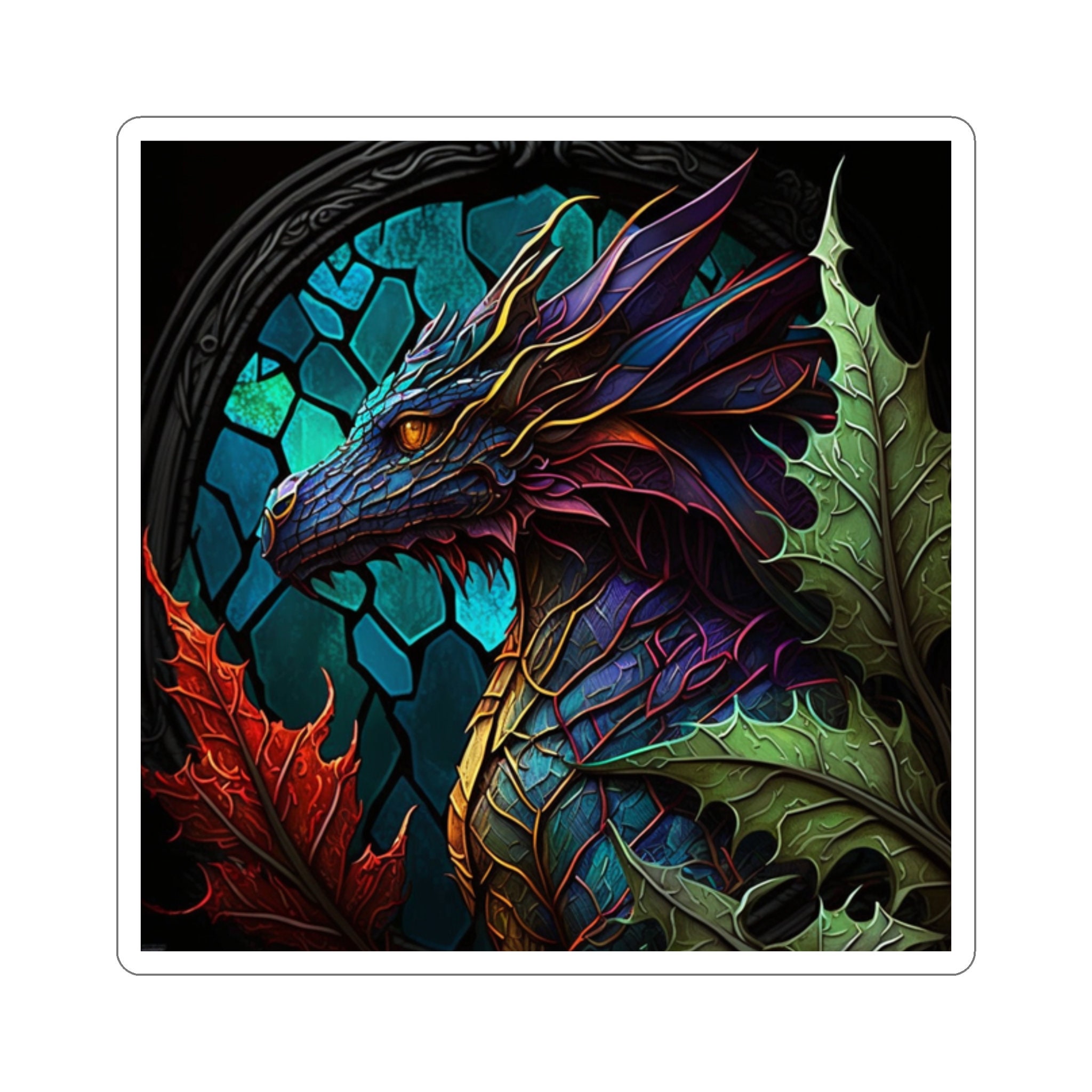 Stained Glass Dragon Sticker - Unleash the Magic and Enhance Your Style! Vibrant Artwork for Any Surface - 5 Sizes