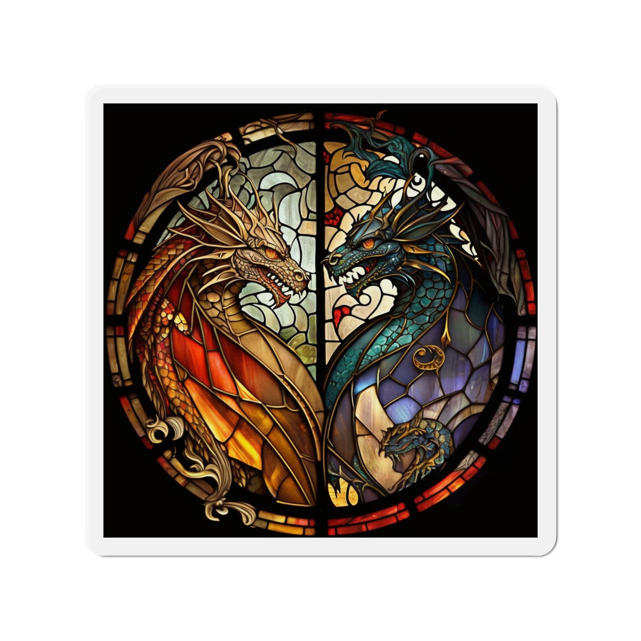 Stained Glass Dragon Magnet - Embrace the Magic and Illuminate Your Space! Artistic Magnet for Magnetic Surfaces - 5 Sizes
