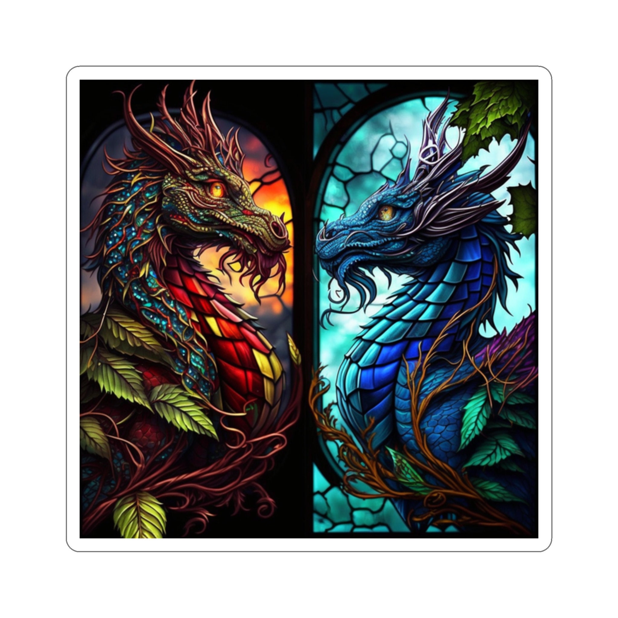 Unleash the Power of Dragons with Our Majestic Stained Glass Dragon Sticker! - 5 Sizes