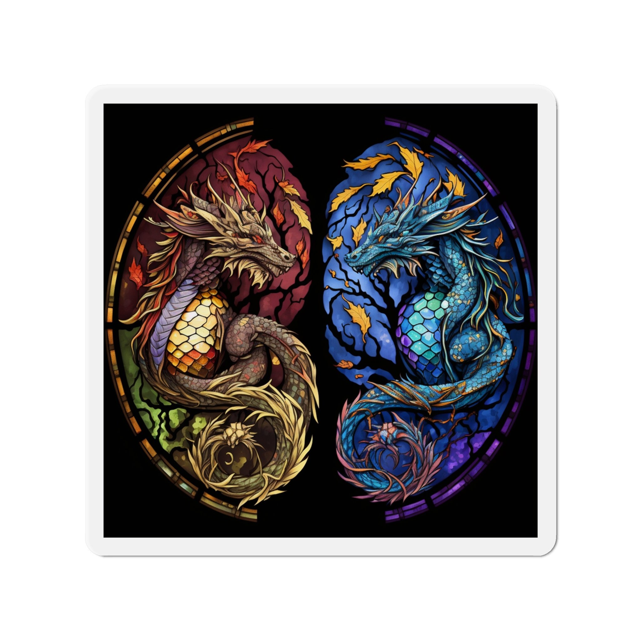 Mystical Stained Glass Dragon Magnet - Unleash the Power and Elegance of Dragons! Fantasy-inspired Artwork for Magnetic Surfaces  - 5 Sizes