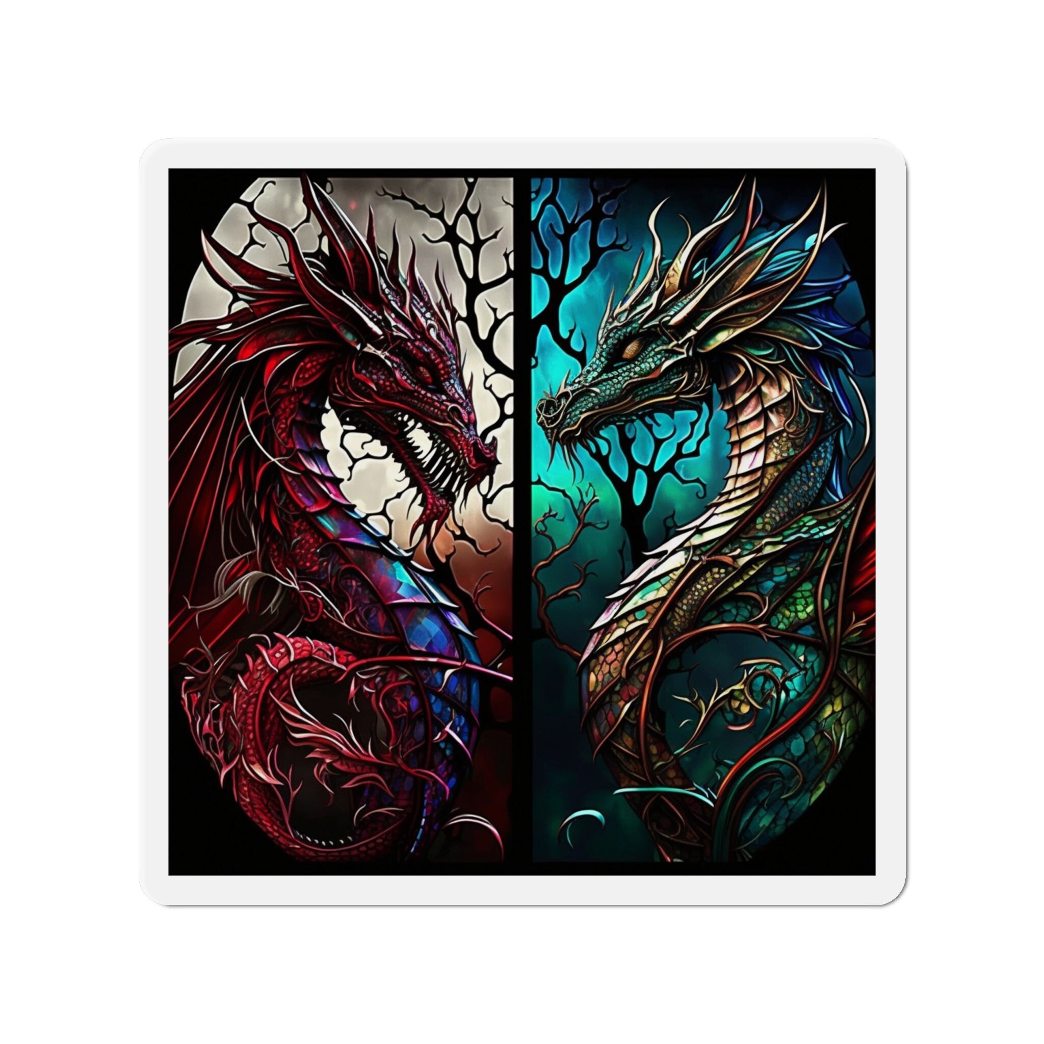 Mystical Stained Glass Dragon Magnet - Unleash the Power and Elegance of Dragons! Fantasy-inspired Artwork for Magnetic Surfaces - 5 Sizes