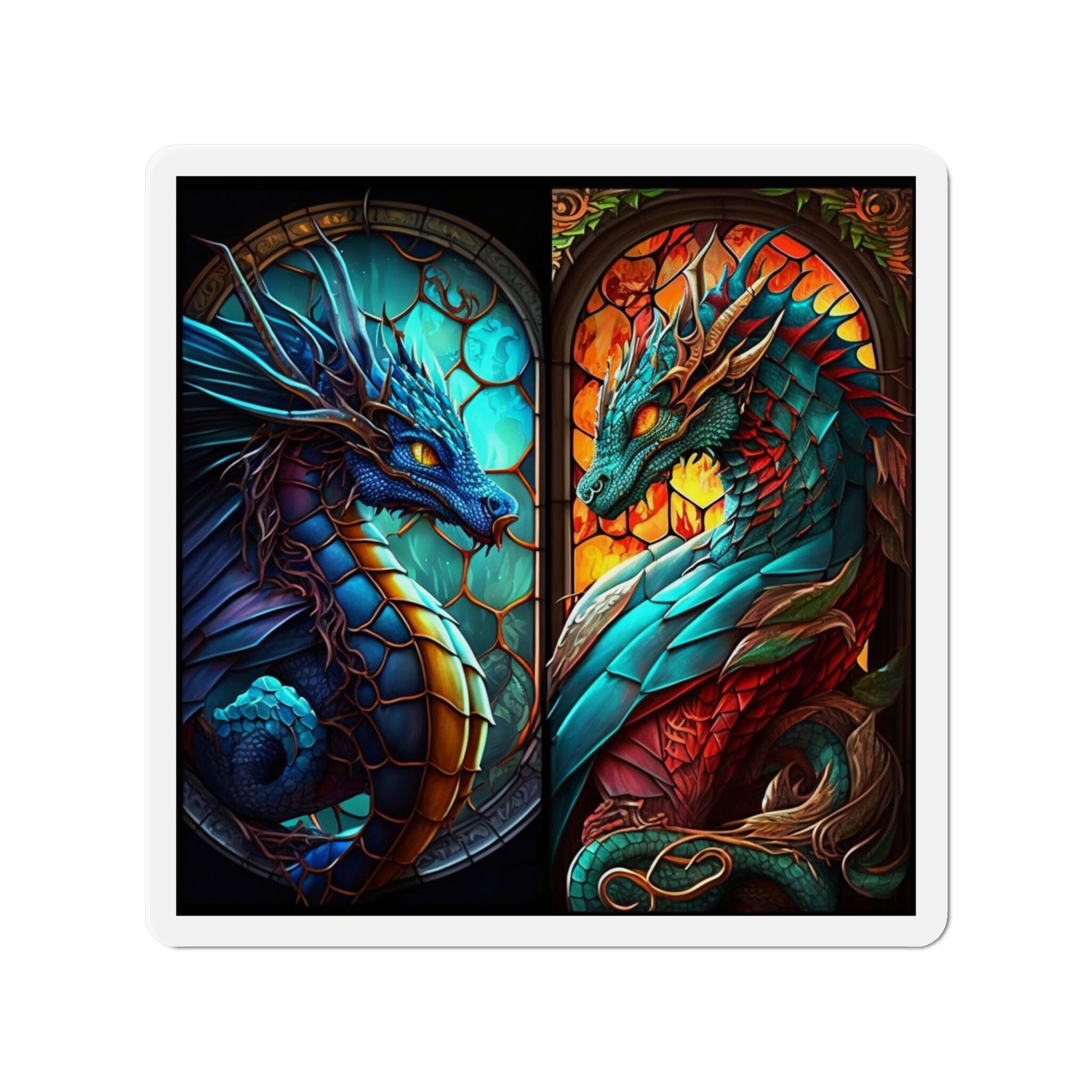 Mystical Stained Glass Dragon Magnet - Unleash the Power and Elegance of Dragons! Fantasy-inspired Artwork for Magnetic Surfaces - 5 Sizes