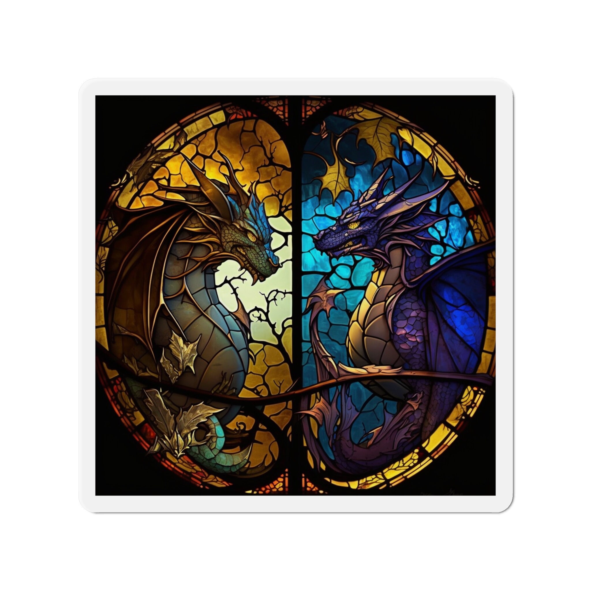 Mystical Stained Glass Dragon Magnet - Unleash the Power and Elegance of Dragons! Fantasy-inspired Artwork for Magnetic Surfaces - 5 Sizes