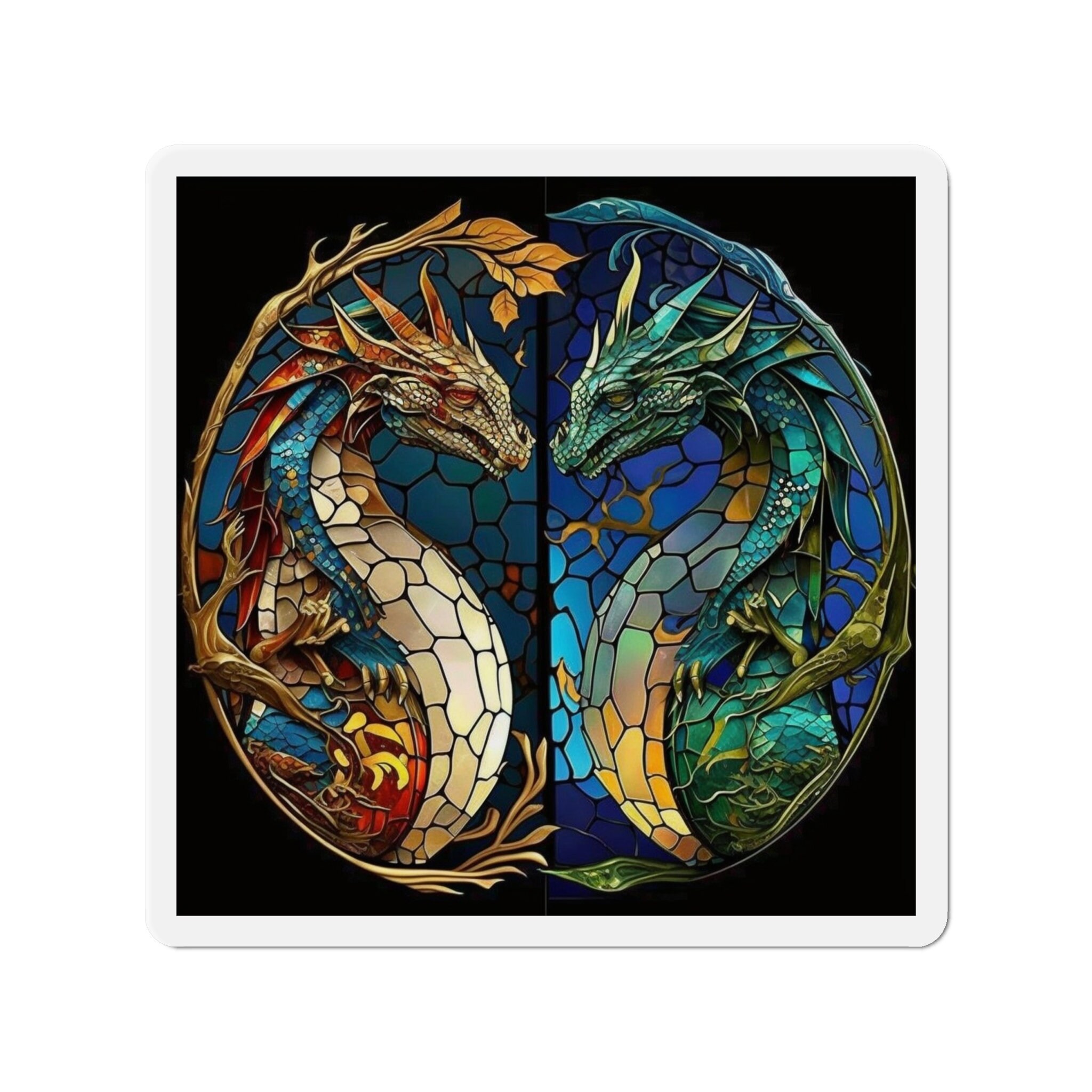Mystical Stained Glass Dragon Magnet - Unleash the Power and Elegance of Dragons! Fantasy-inspired Artwork for Magnetic Surfaces
