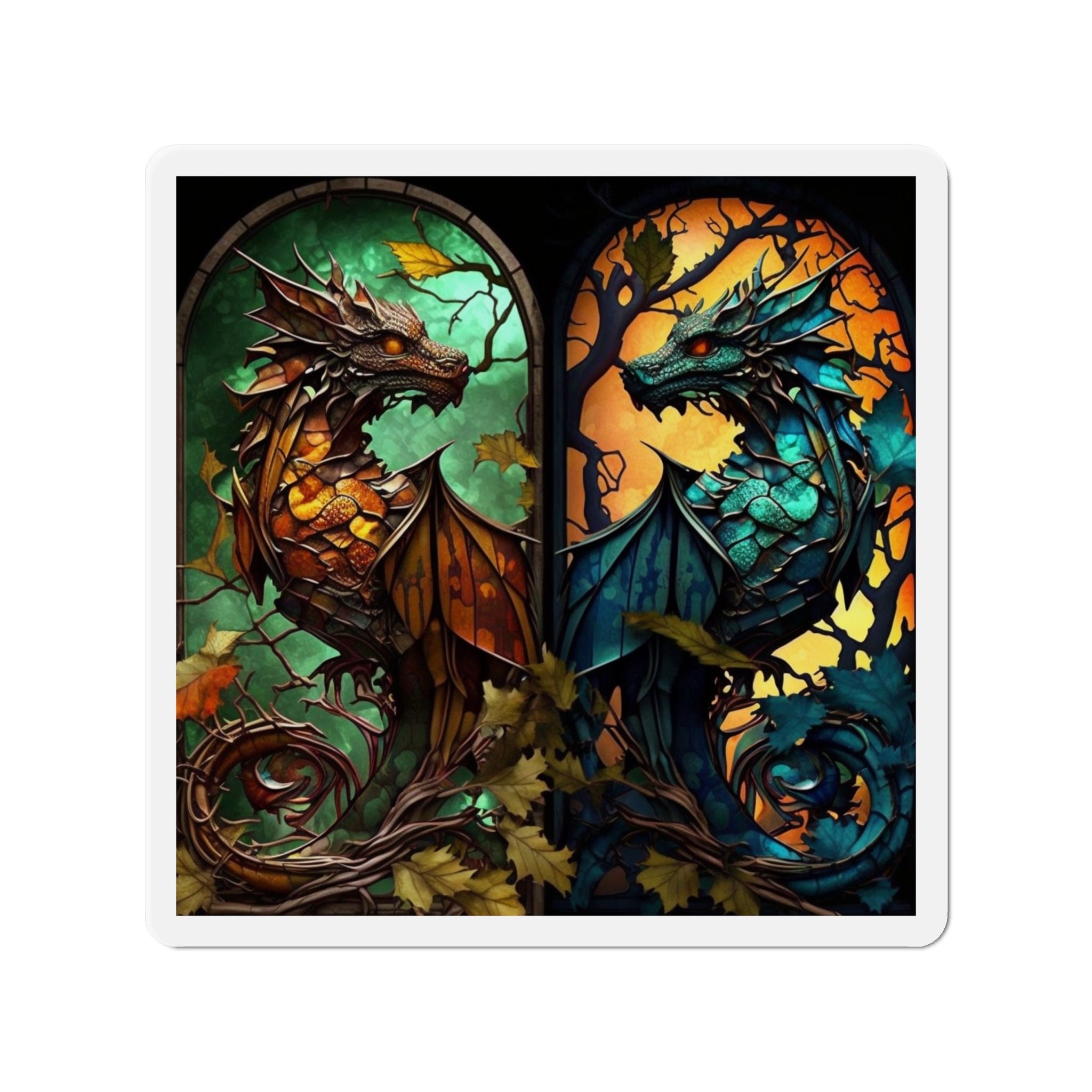 Mystical Stained Glass Dragon Magnet - Unleash the Power and Elegance of Dragons! Fantasy-inspired Artwork for Magnetic Surfaces