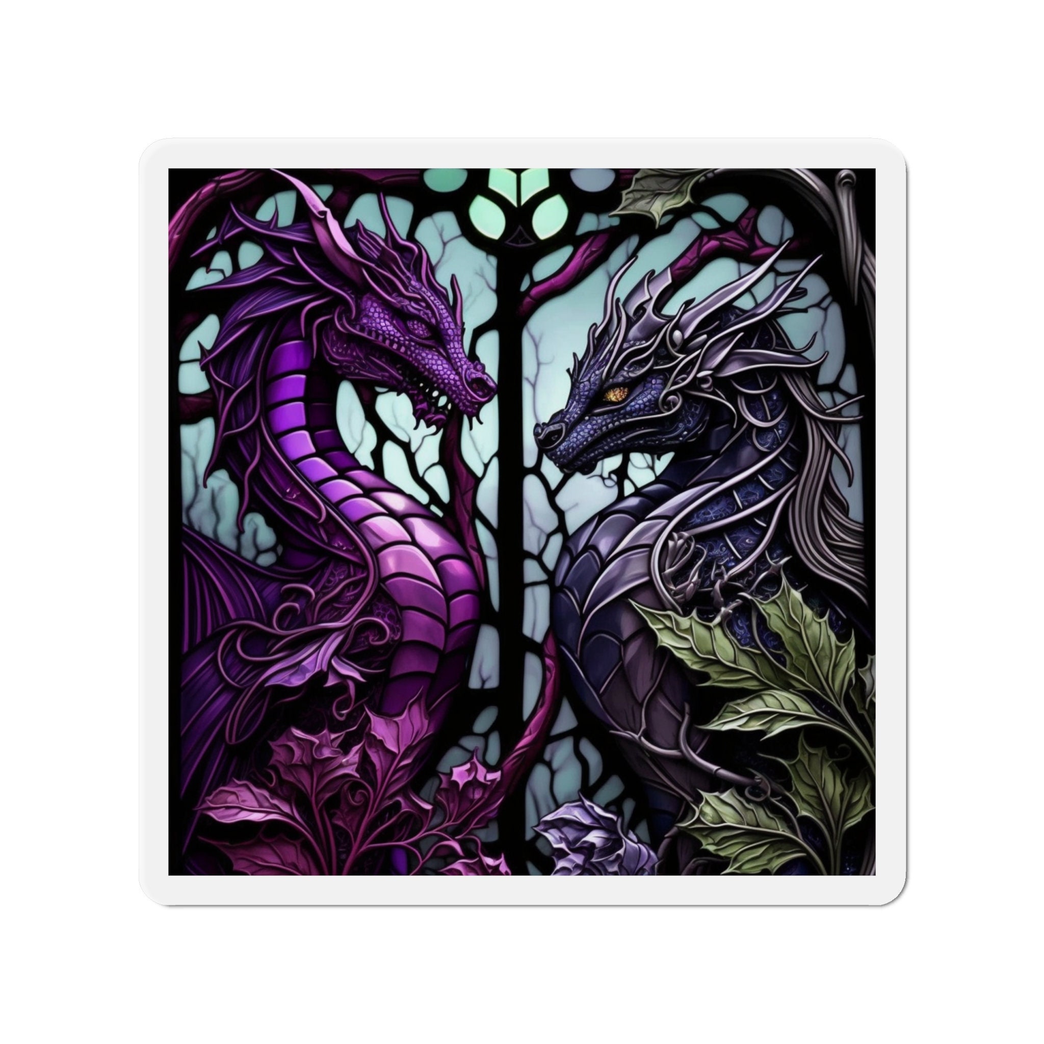 Mystical Stained Glass Dragon Magnet - Unleash the Power and Magic of Dragons! Fantasy-inspired Artwork for Magnetic Surfaces - 5 Sizes