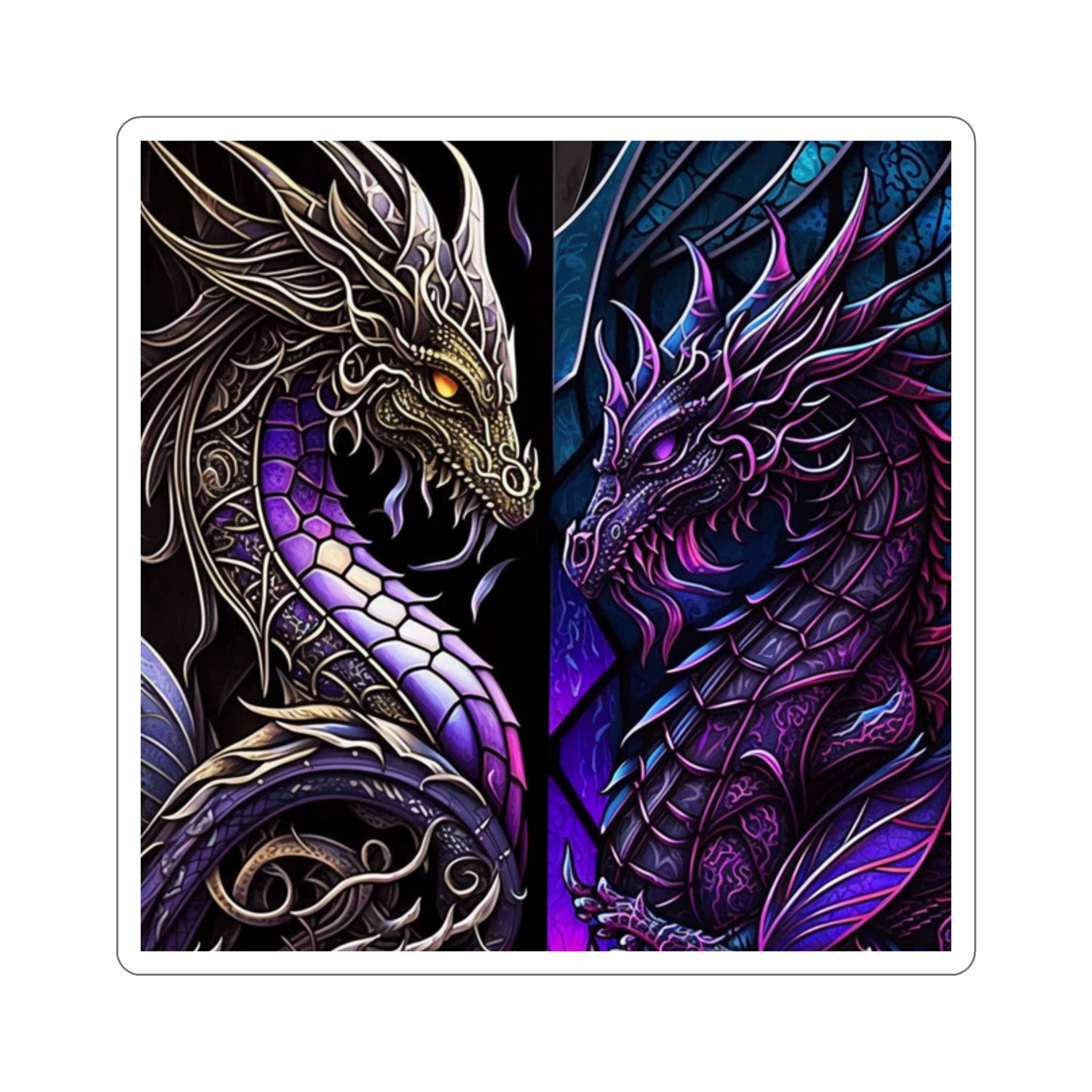 Enchanted Stained Glass Dragon Sticker - Unleash the Power of Imagination! Add a Touch of Magic to Your World - 5 Sizes