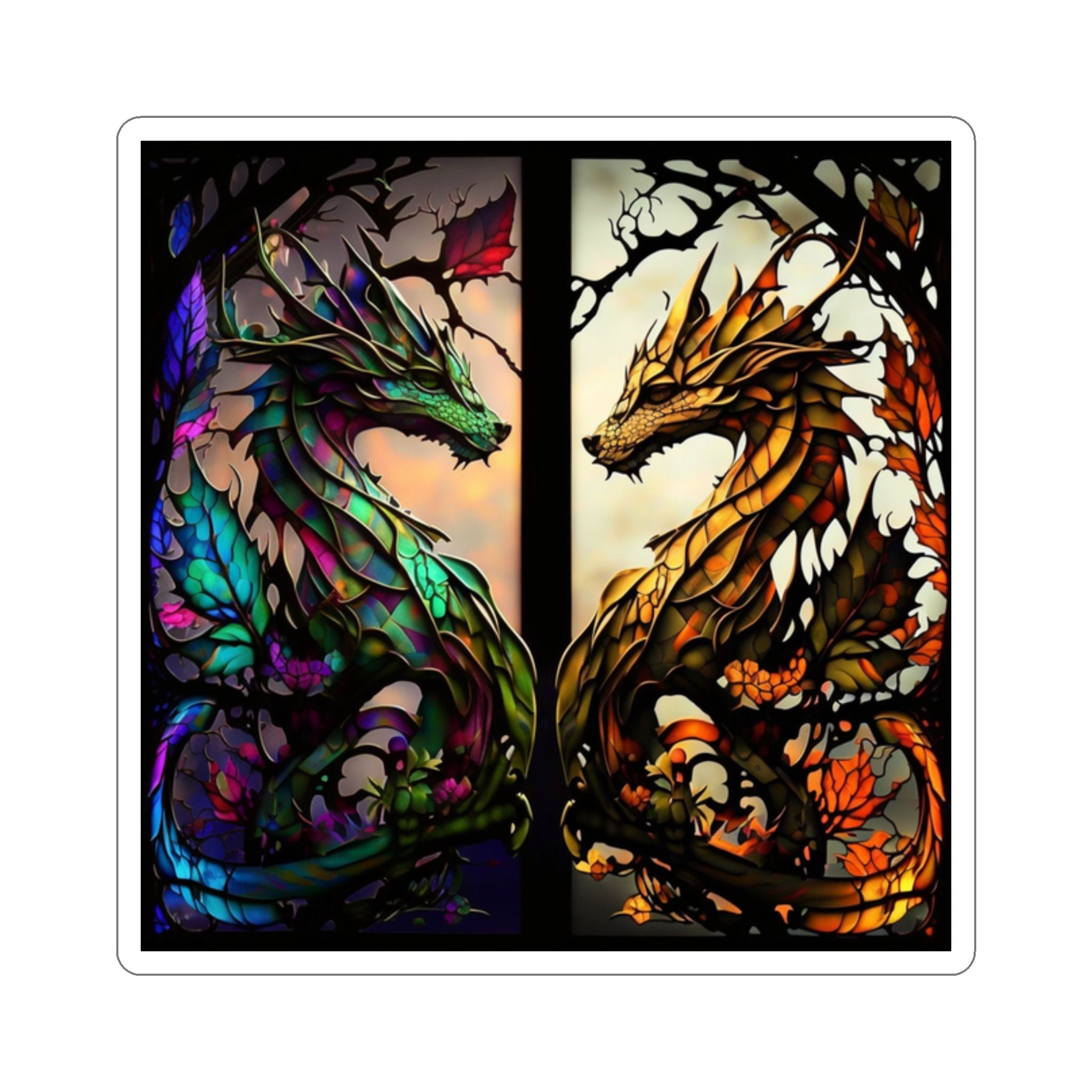 Enchanted Stained Glass Dragon Sticker - Awaken the Magic and Embrace the Power! Let Dragons Bring Mystical Wonder to Your World - 5 Sizes