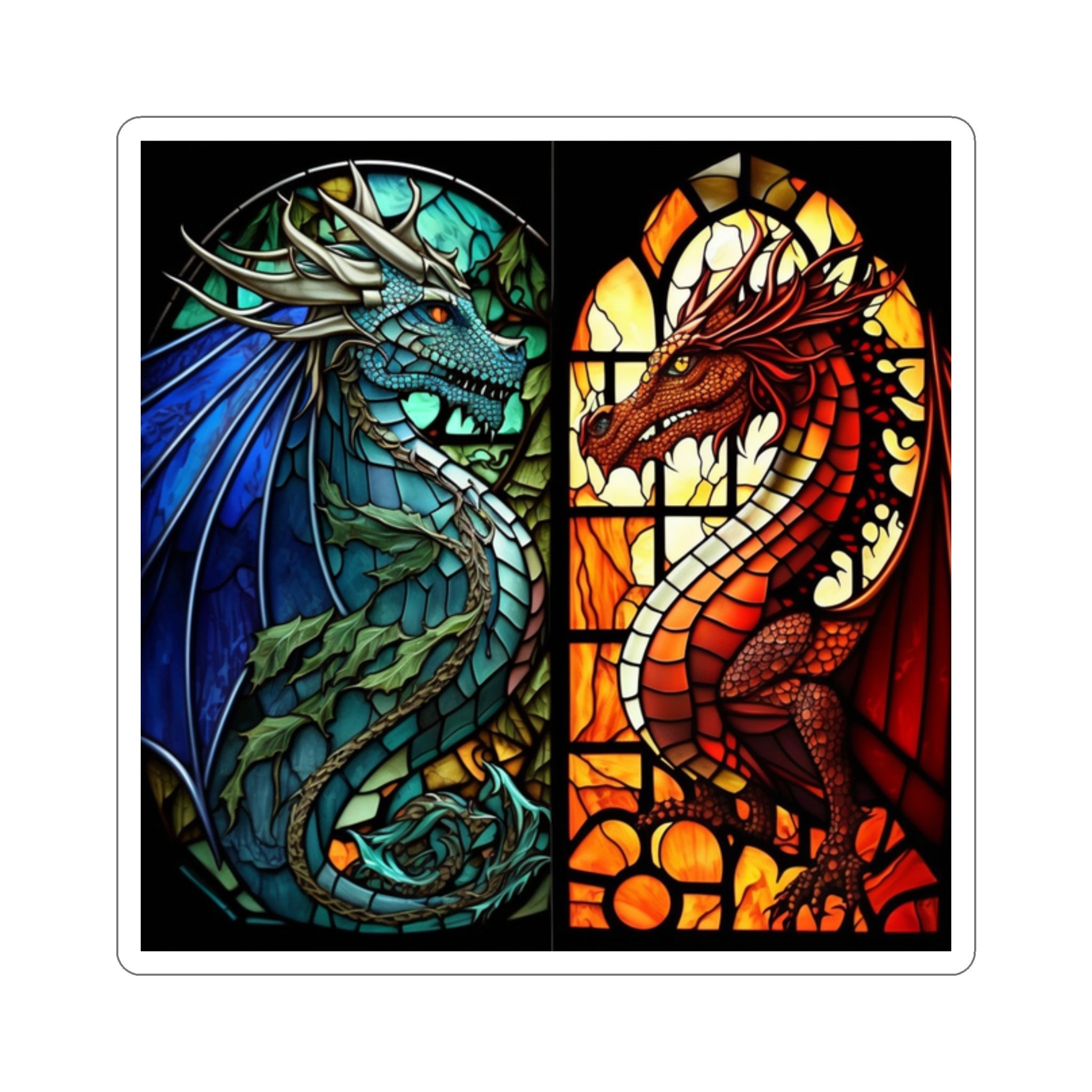 Enchanted Stained Glass Dragon Sticker - Awaken the Magic and Embrace the Power! Let Dragons Bring Mystical Wonder to Your World - 5  Sizes