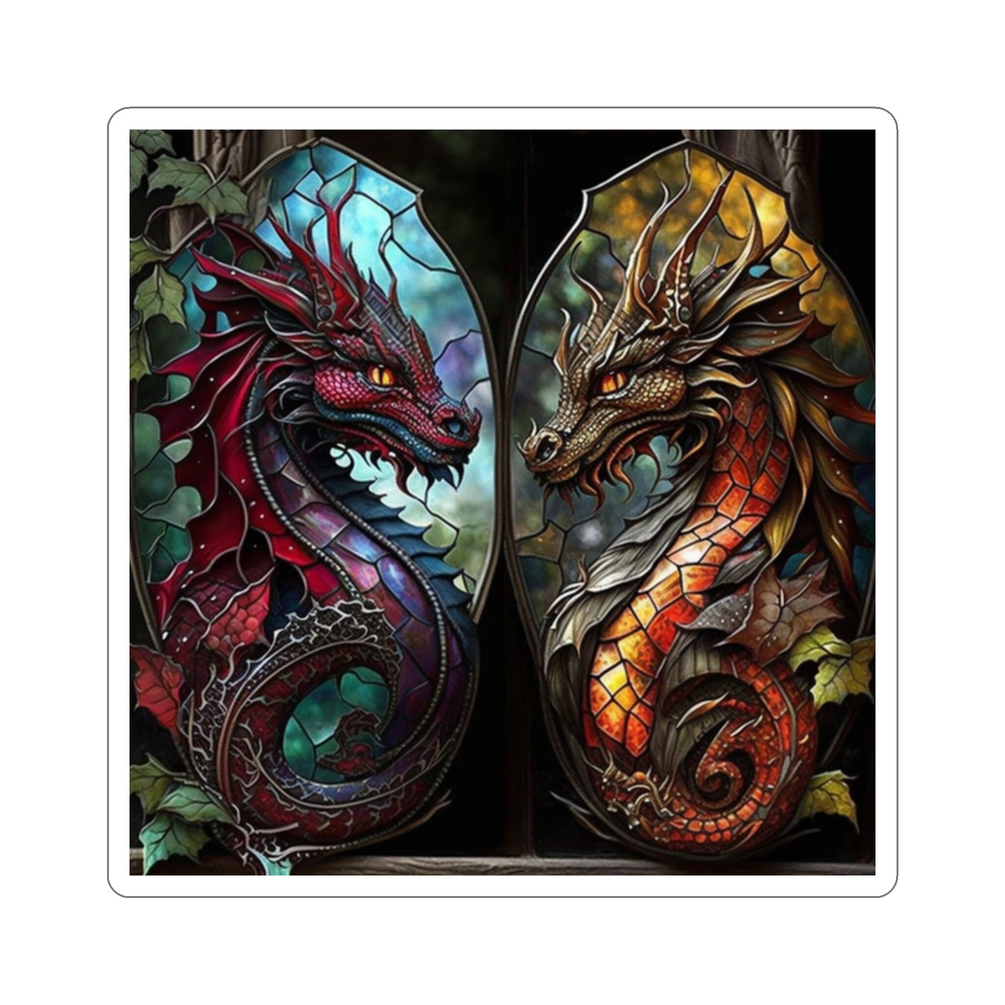 Enchanted Stained Glass Dragon Sticker - Awaken the Magic and Embrace the Power! Let Dragons Bring Mystical Wonder to Your World - 5 Sizes