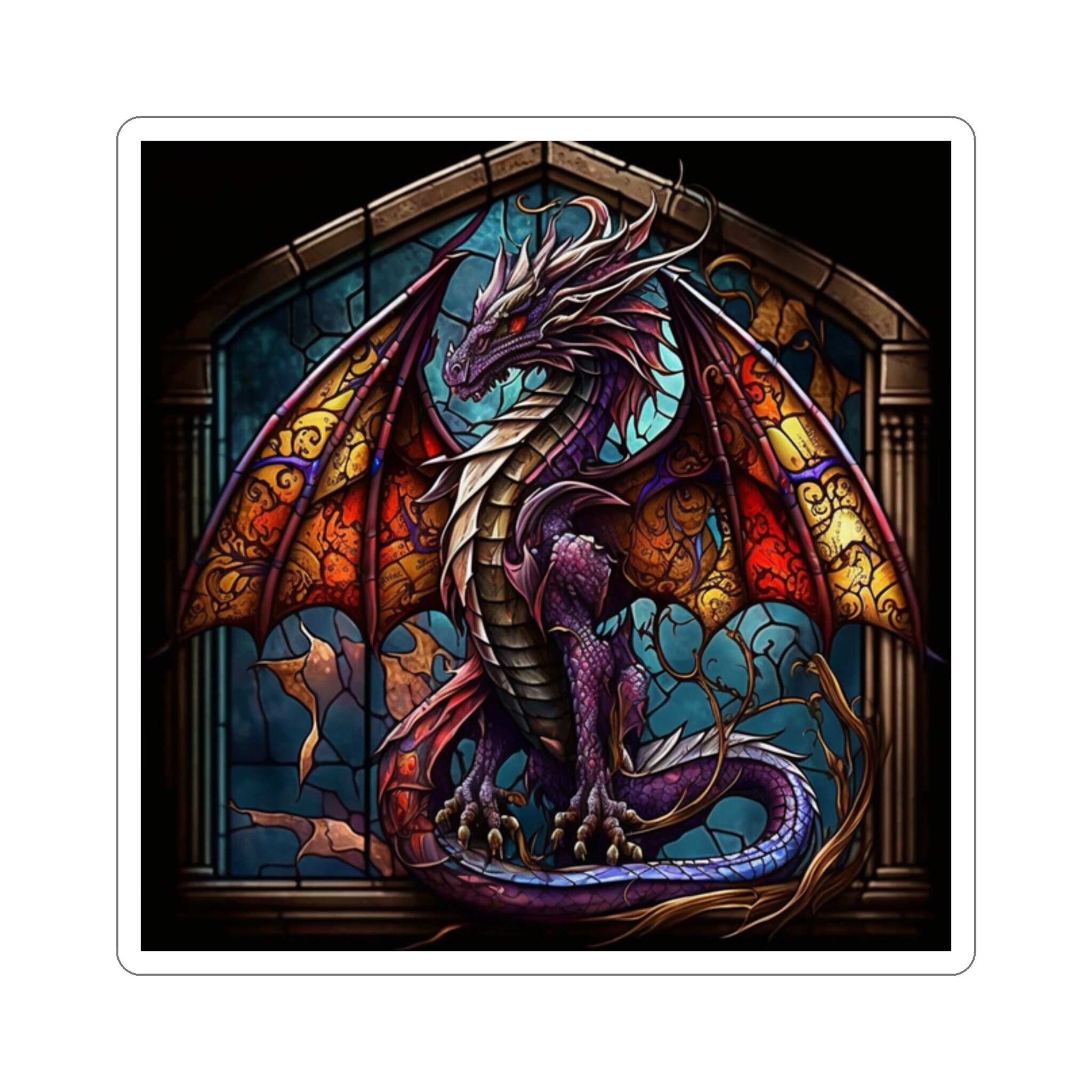 Mystical Stained Glass Dragon Sticker - Unleash the Enigma and Embrace the Marvel! Let Dragons Awaken Wonder in Your World - 5 Sizes