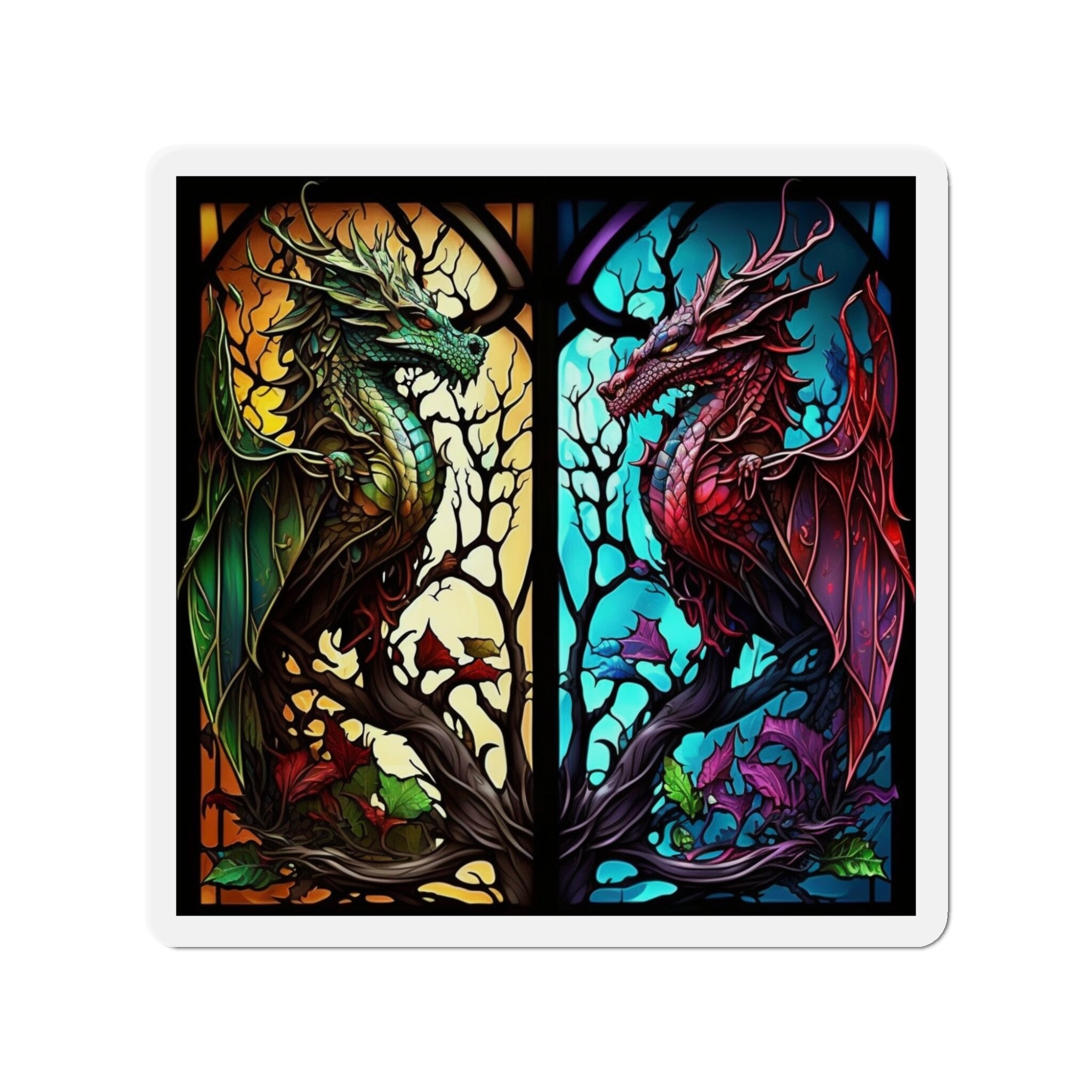 Enchanted Stained Glass Dragon Magnet - Awaken the Magic and Embrace the Power! Let Dragons Bring Mystical Wonder to Your World - 5 Sizes